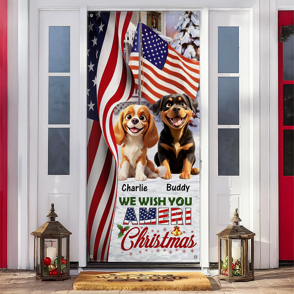 Custom Cute 3D Dog We Wish You Ameri Christmas Decoration Door Cover HA75 898084 - Image 2