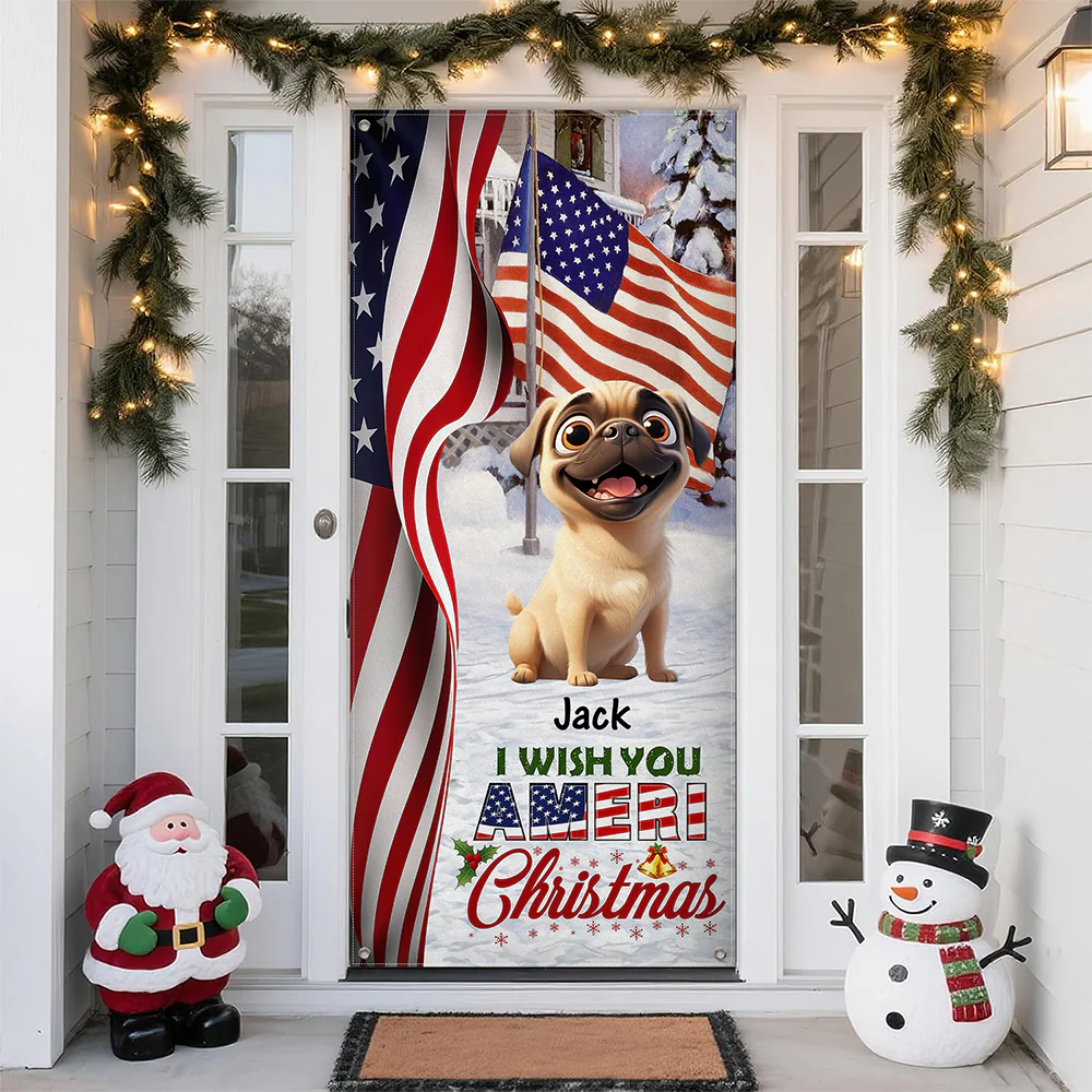 Custom Cute 3D Dog We Wish You Ameri Christmas Decoration Door Cover HA75 898084 - Image 3