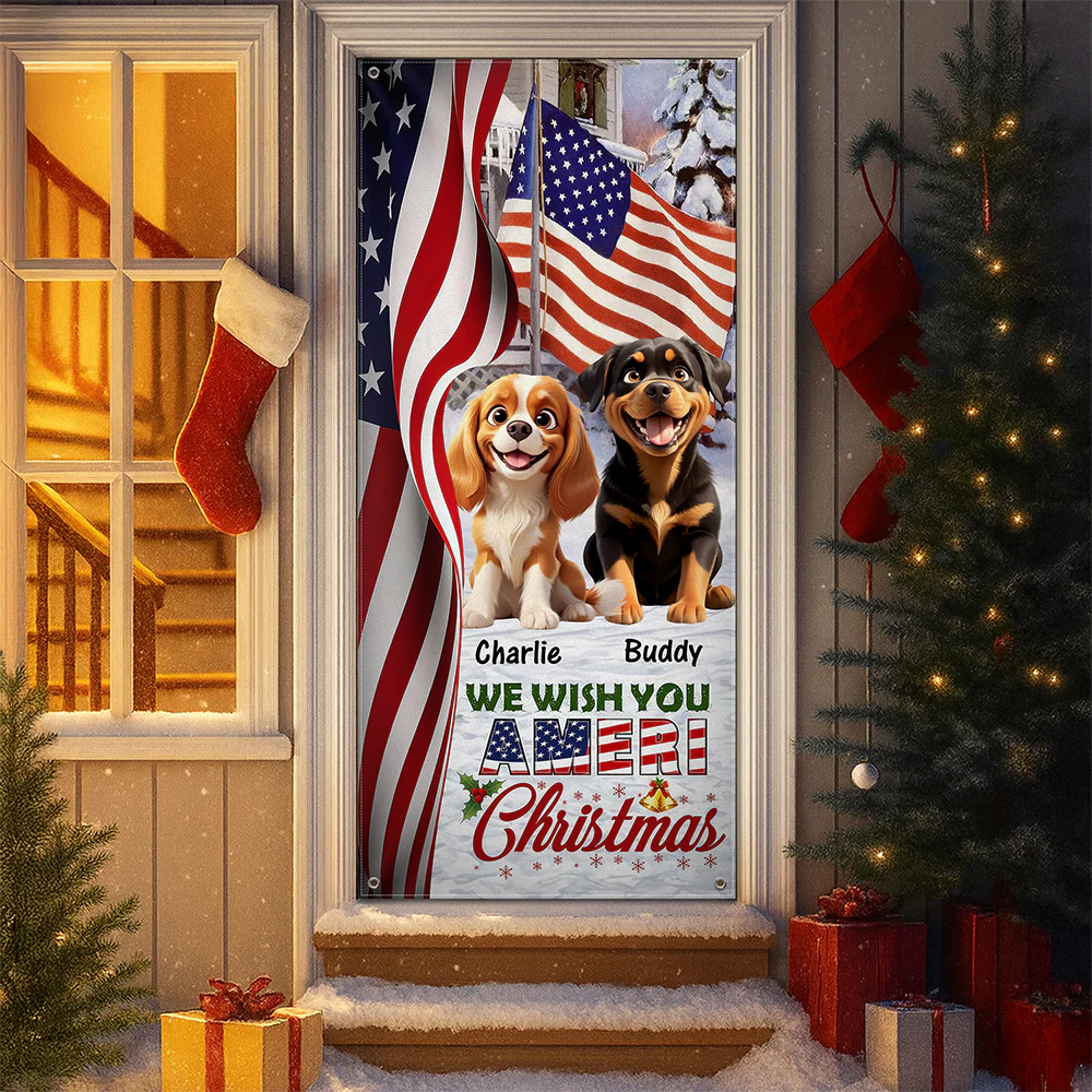 Custom Cute 3D Dog We Wish You Ameri Christmas Decoration Door Cover HA75 898084 - Image 4
