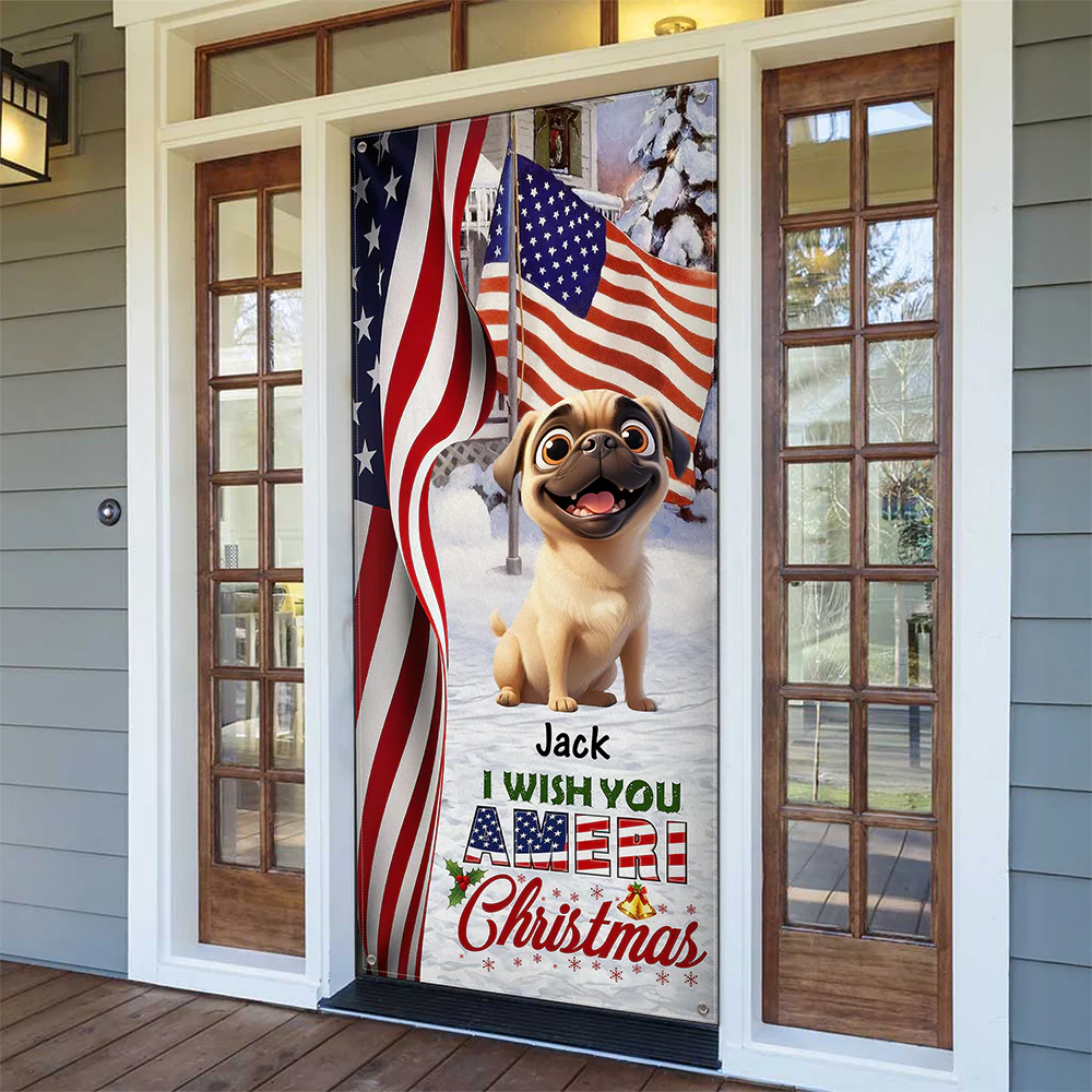 Custom Cute 3D Dog We Wish You Ameri Christmas Decoration Door Cover HA75 898084 - Image 5