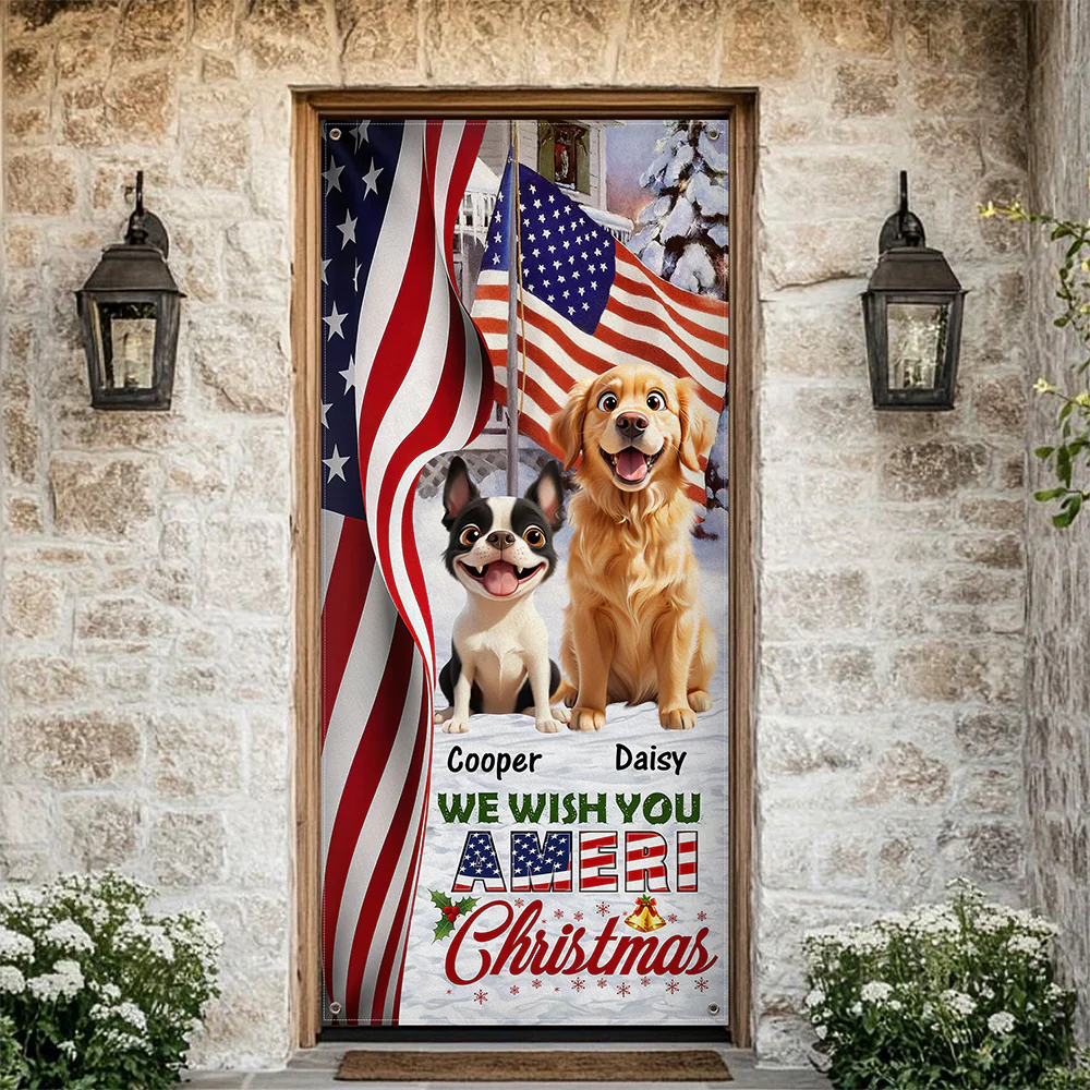 Custom Cute 3D Dog We Wish You Ameri Christmas Decoration Door Cover HA75 898084 - Image 6