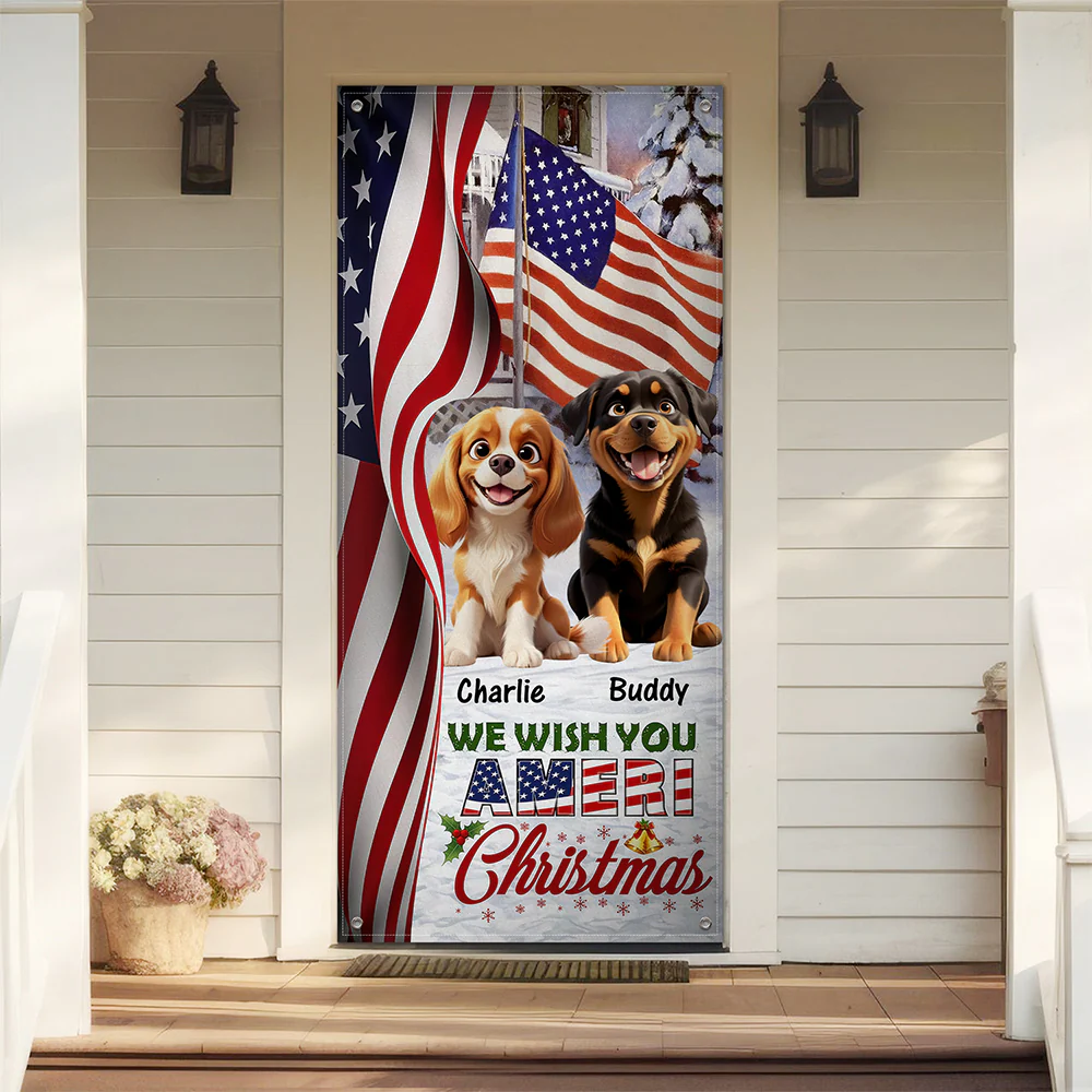 Custom Cute 3D Dog We Wish You Ameri Christmas Decoration Door Cover HA75 898084 - Image 8