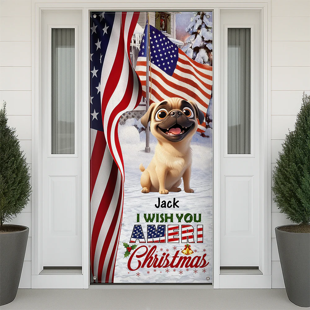 Custom Cute 3D Dog We Wish You Ameri Christmas Decoration Door Cover HA75 898084 - Image 9