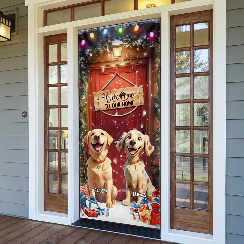 Custom Cute 3D Dog Welcome To Our Home Christmas Decoration Door Cover HA75 898086 - Image 2