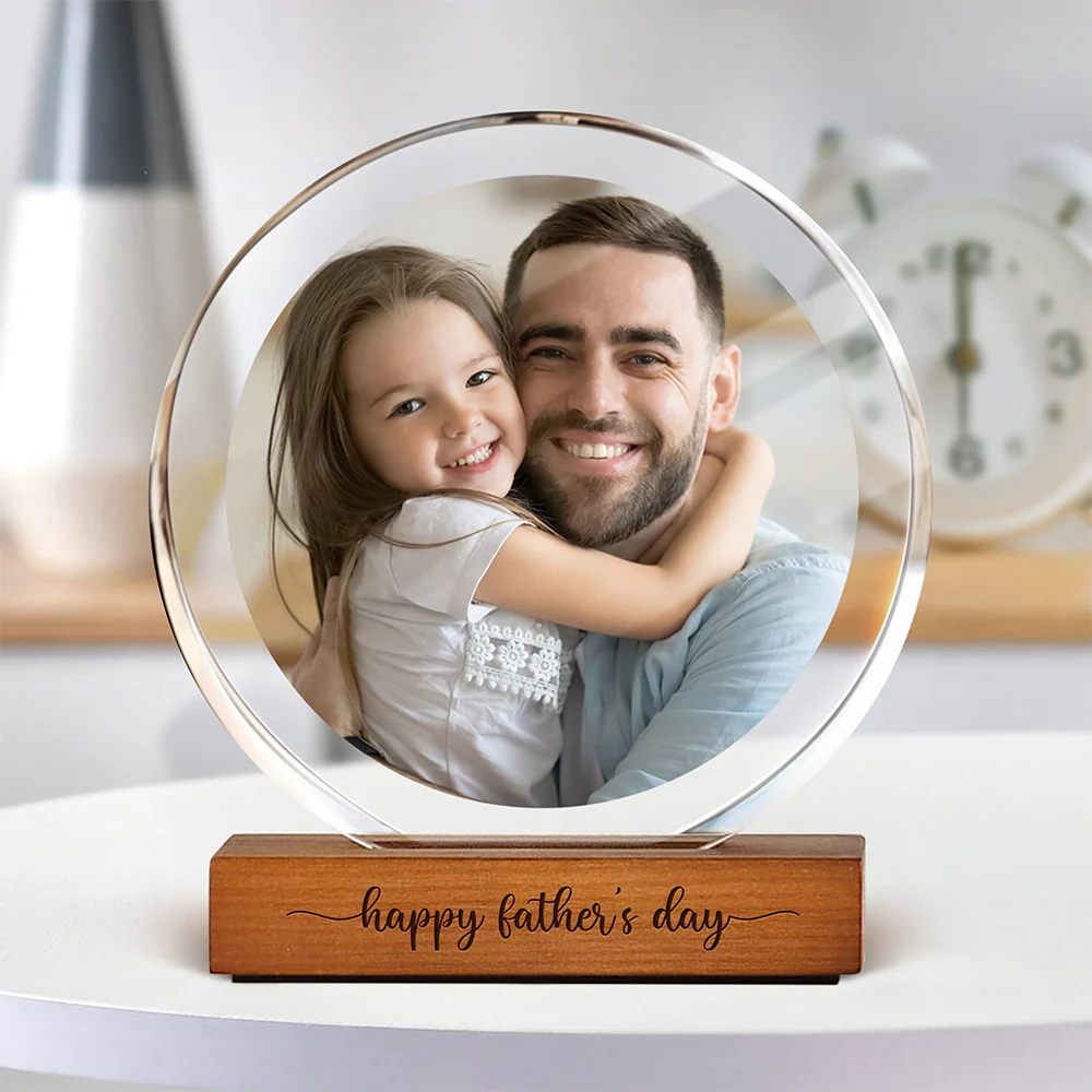 Custom Dad & Kid Photo Round Acrylic Frame Block Father's Day Gift For Dad HA75 892378 - Image 2