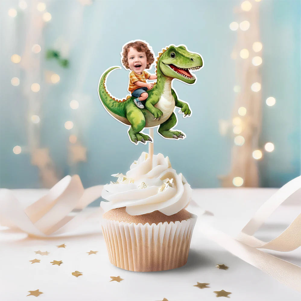 Custom Dinosaur Face Cupcake Toppers Dinosaur Birthday Decor HA75 892114 - Image 2