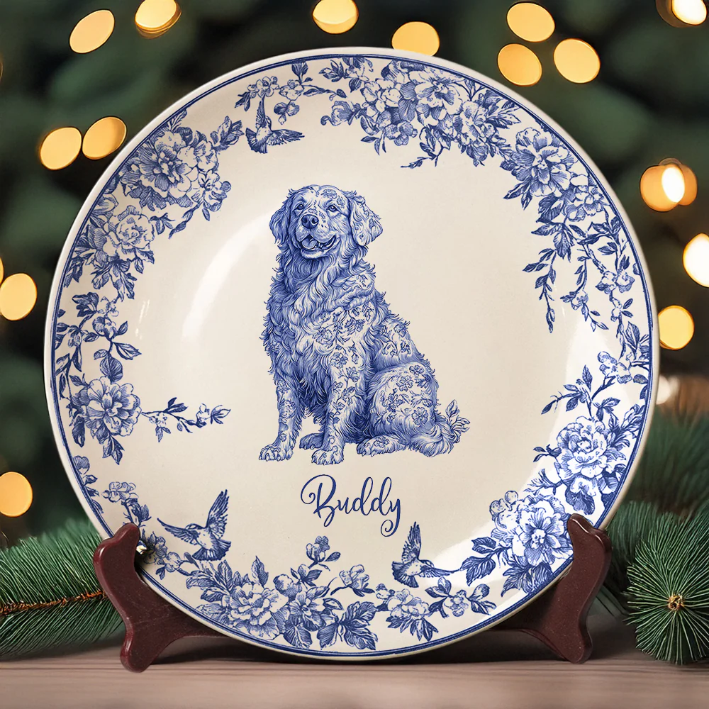 Custom Dog Breeds Chinoiserie Toile De Jouy Style Personalized Ceramic Plate HA75 892532 - Image 2