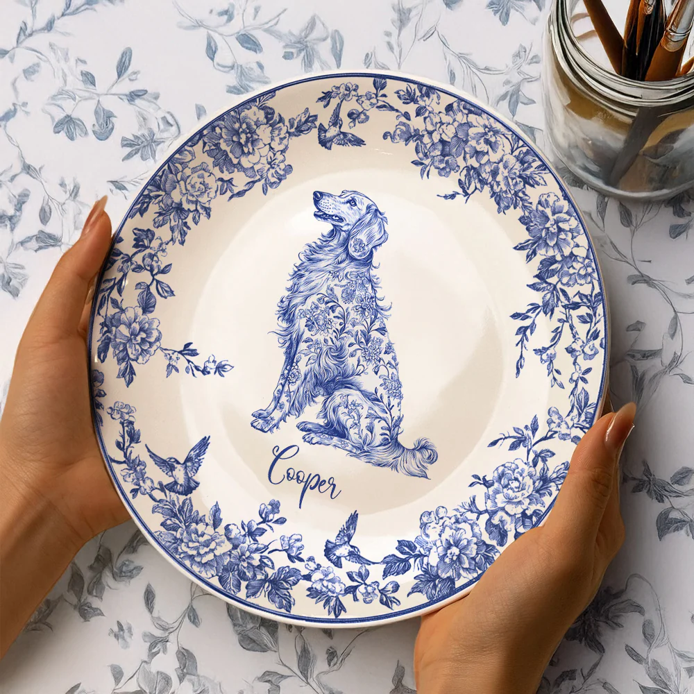 Custom Dog Breeds Chinoiserie Toile De Jouy Style Personalized Ceramic Plate HA75 892532 - Image 4