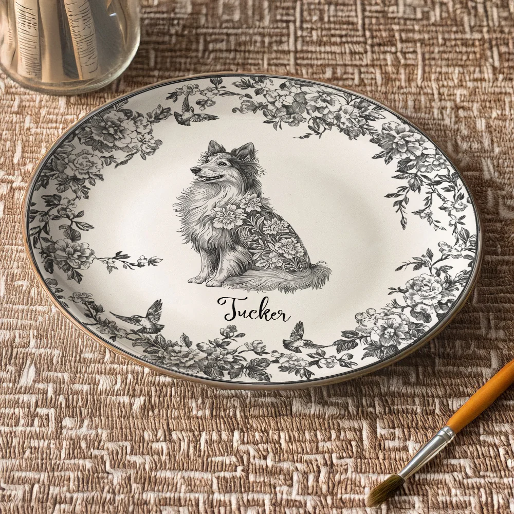 Custom Dog Breeds Chinoiserie Toile De Jouy Style Personalized Ceramic Plate HA75 892532 - Image 5