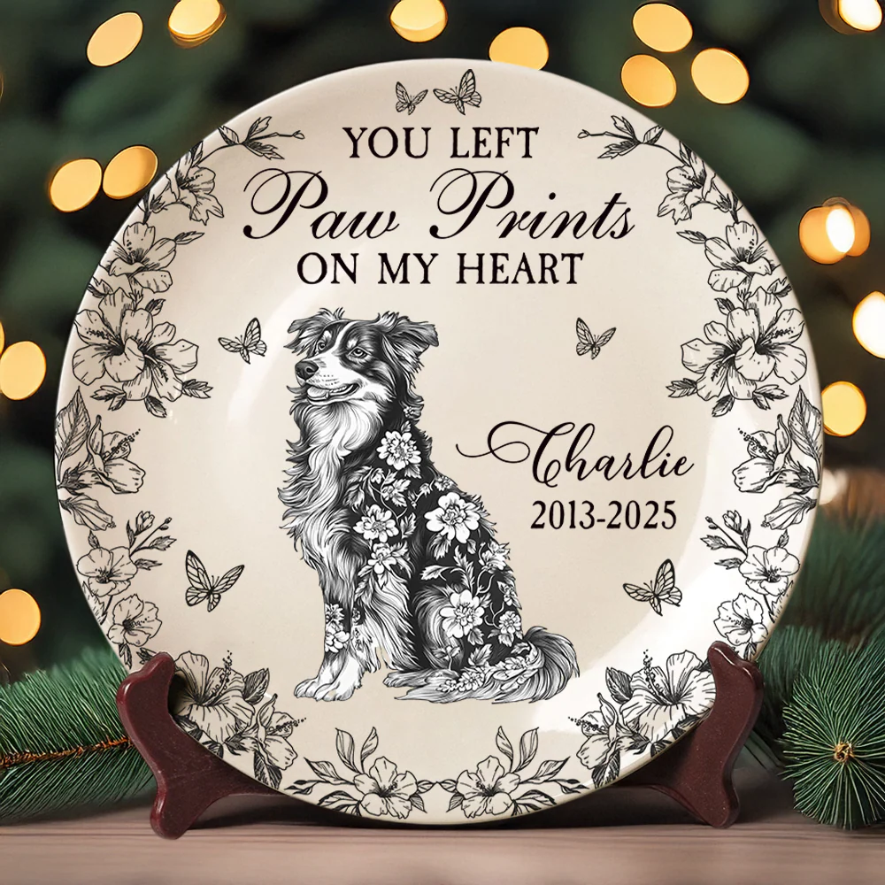 Custom Dog Breeds You Left Paw Prints On My Heart Chinoiserie Toile De Jouy Style Personalized Memorial Ceramic Plate HA75 892652 - Image 3