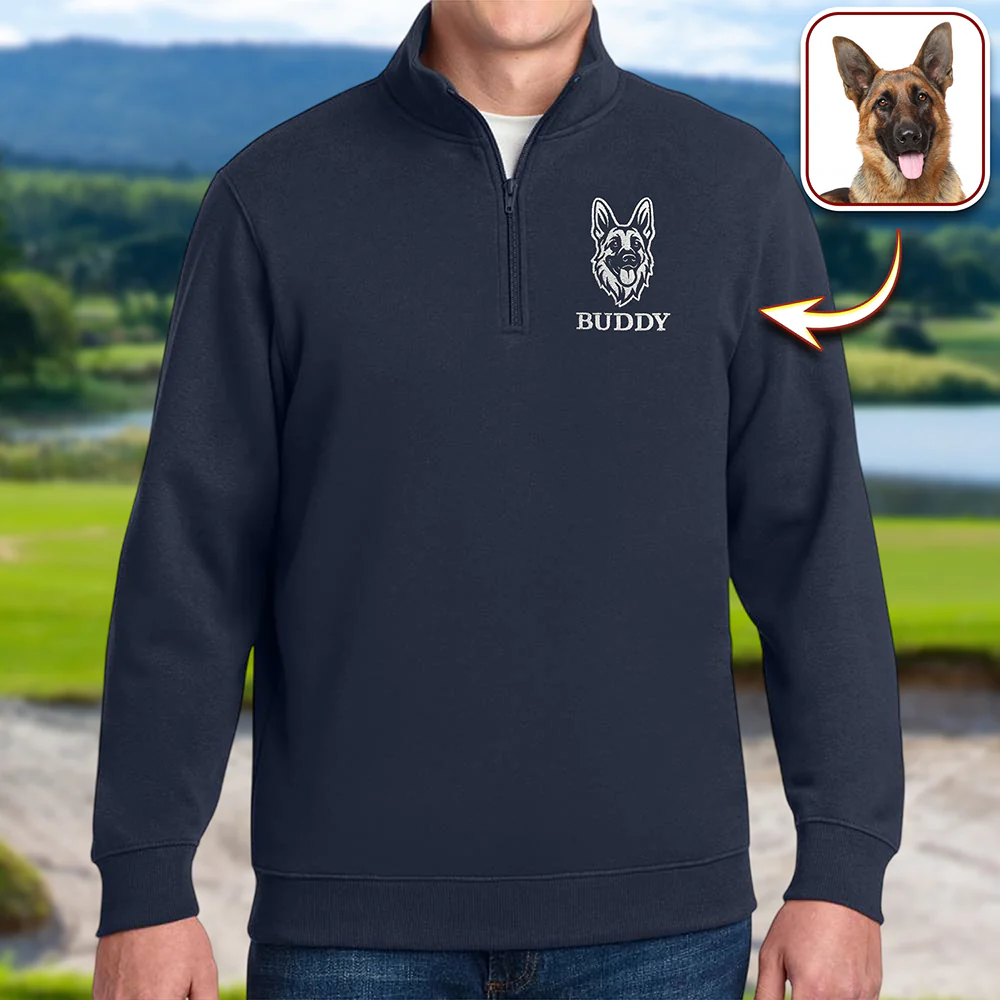 Custom Dog Cat Face Personalized Embroidered Golf Quarter Zip Sweater, Unique Golf Enthusiast Gift HA75 898628 - Image 2