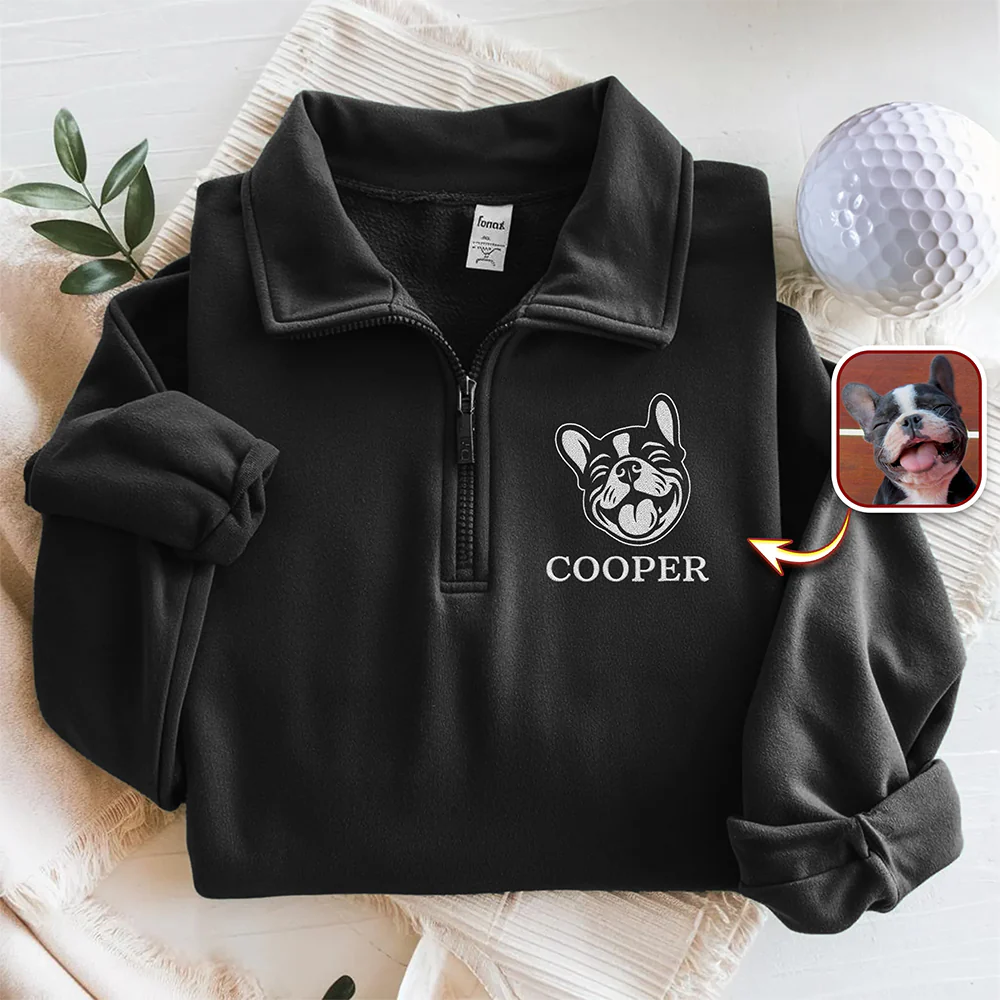 Custom Dog Cat Face Personalized Embroidered Golf Quarter Zip Sweater, Unique Golf Enthusiast Gift HA75 898628 - Image 3