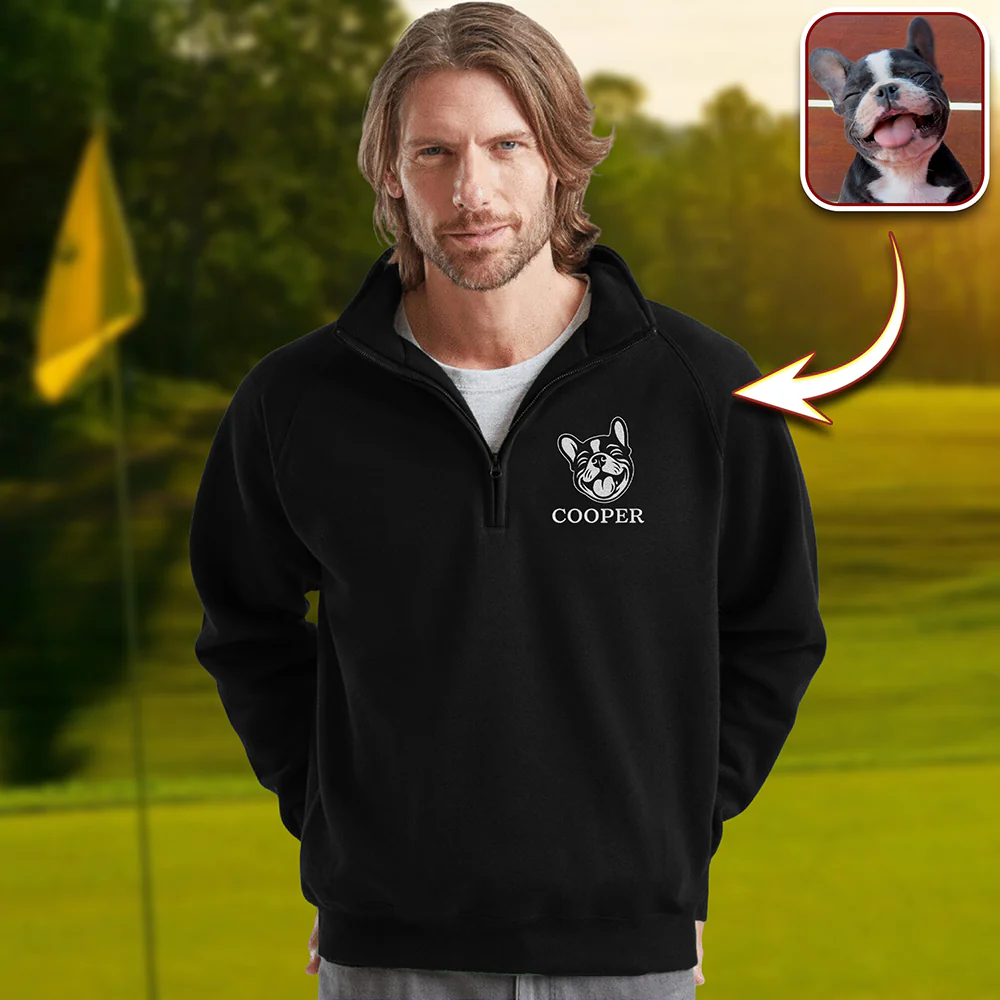 Custom Dog Cat Face Personalized Embroidered Golf Quarter Zip Sweater, Unique Golf Enthusiast Gift HA75 898628 - Image 4