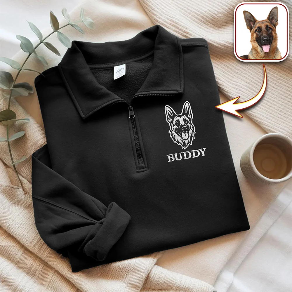 Custom Dog Cat Face Personalized Embroidered Golf Quarter Zip Sweater, Unique Golf Enthusiast Gift HA75 898628 - Image 5