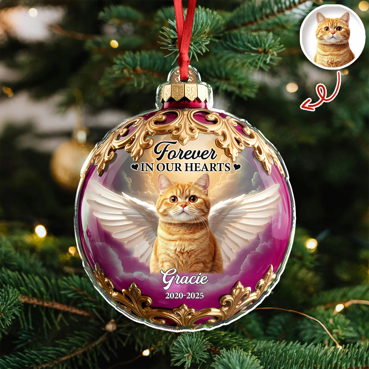 Custom Dog Cat Photo Forever In My Heart Memorial Acrylic Ornament HA75 897894 - Image 2