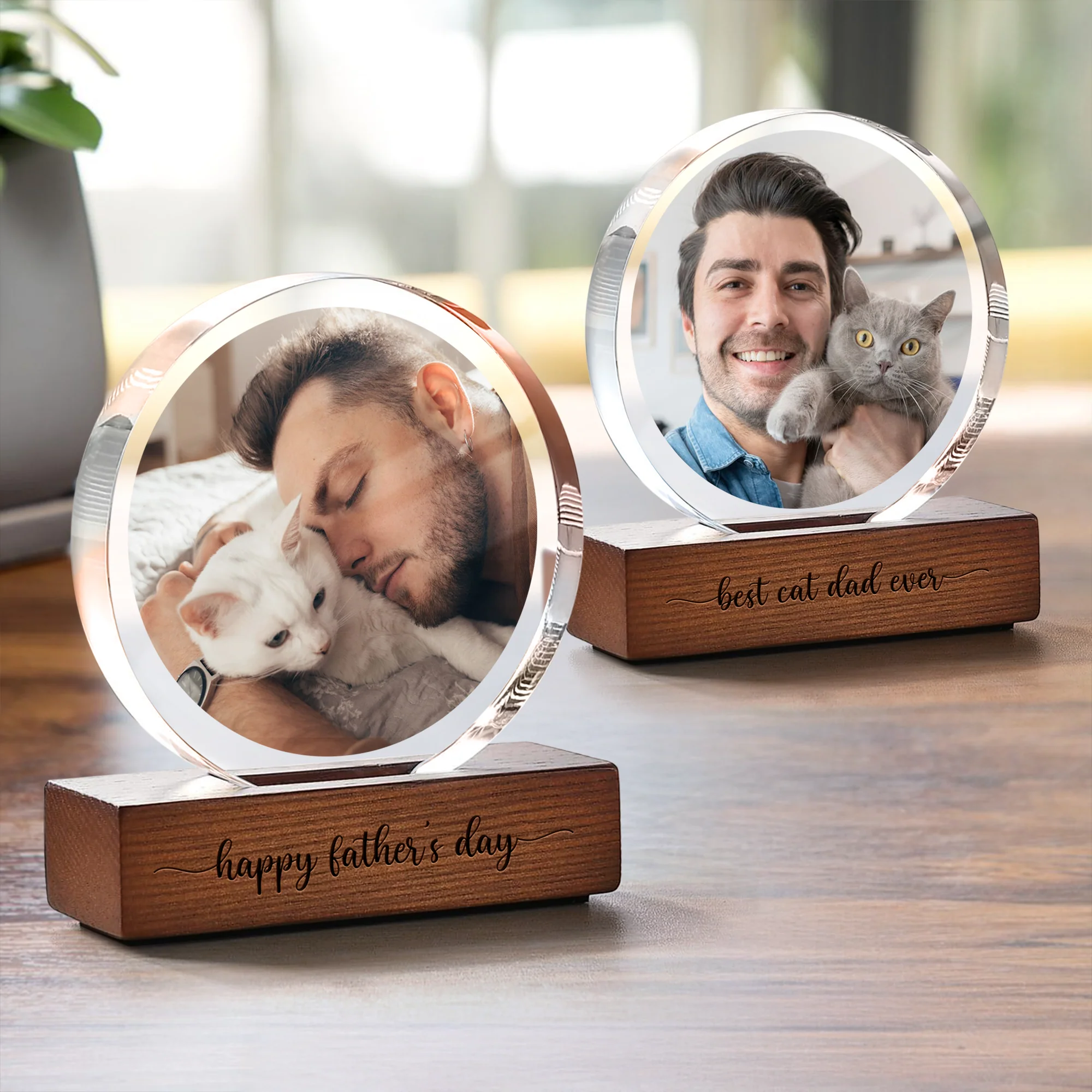 Custom Dog Cat Photo Round Acrylic Frame Block Father's Day Gift For Dad HA75 892438 - Image 5