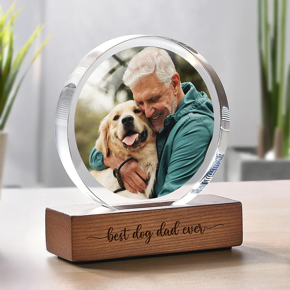 Custom Dog Cat Photo Round Acrylic Frame Block Father's Day Gift For Dad HA75 892438 - Image 3