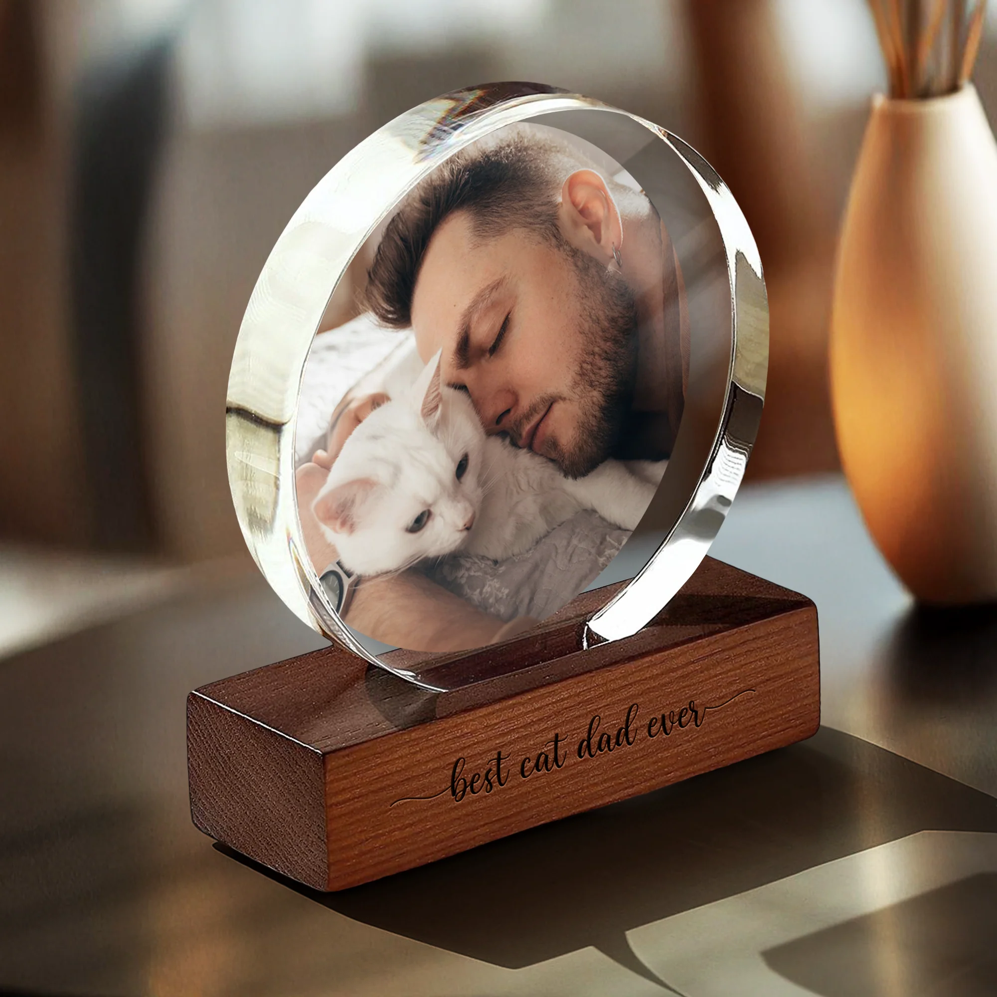 Custom Dog Cat Photo Round Acrylic Frame Block Father's Day Gift For Dad HA75 892438 - Image 10