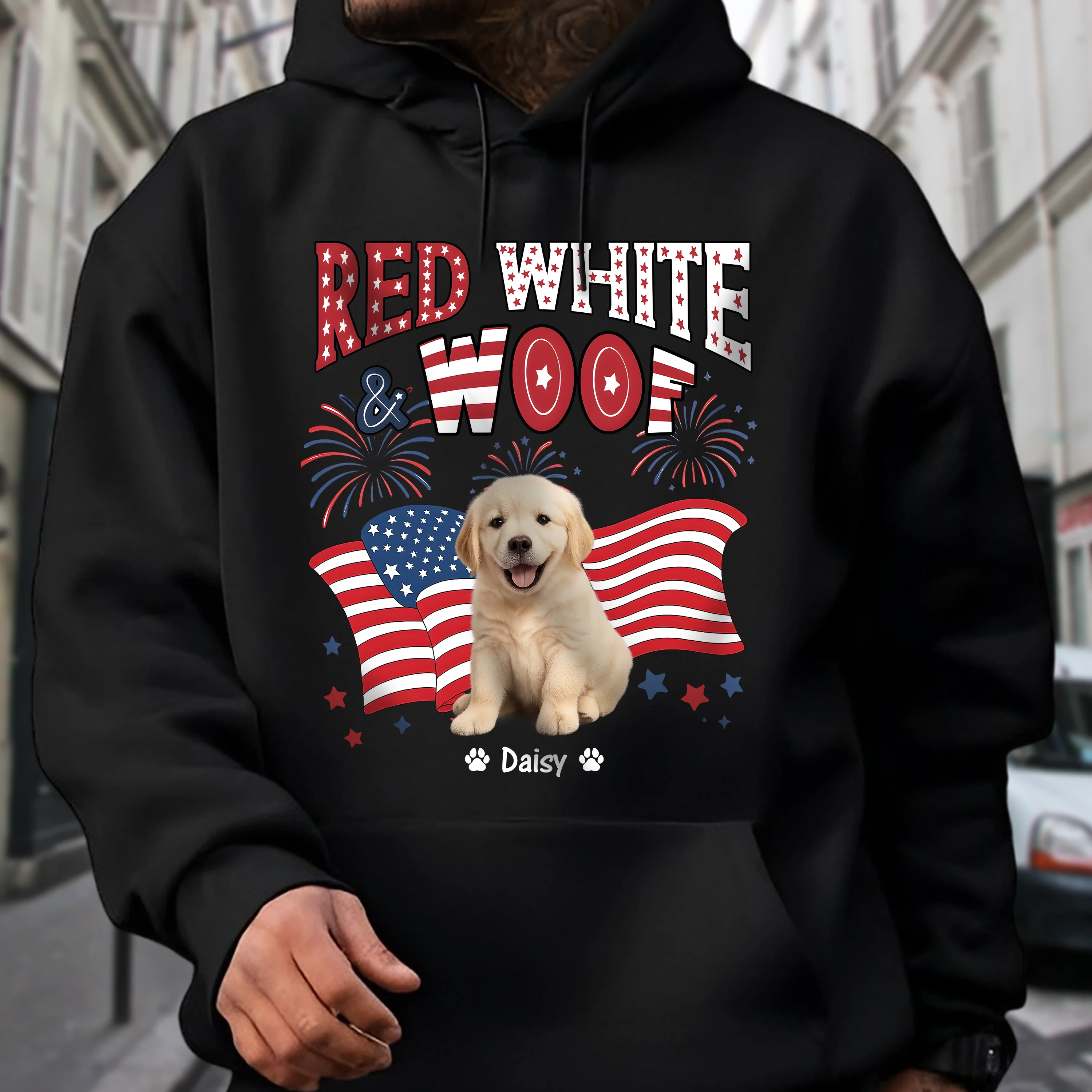 Custom Dog Photo Red White Woof Dark Shirt HA75 892642 - Image 4