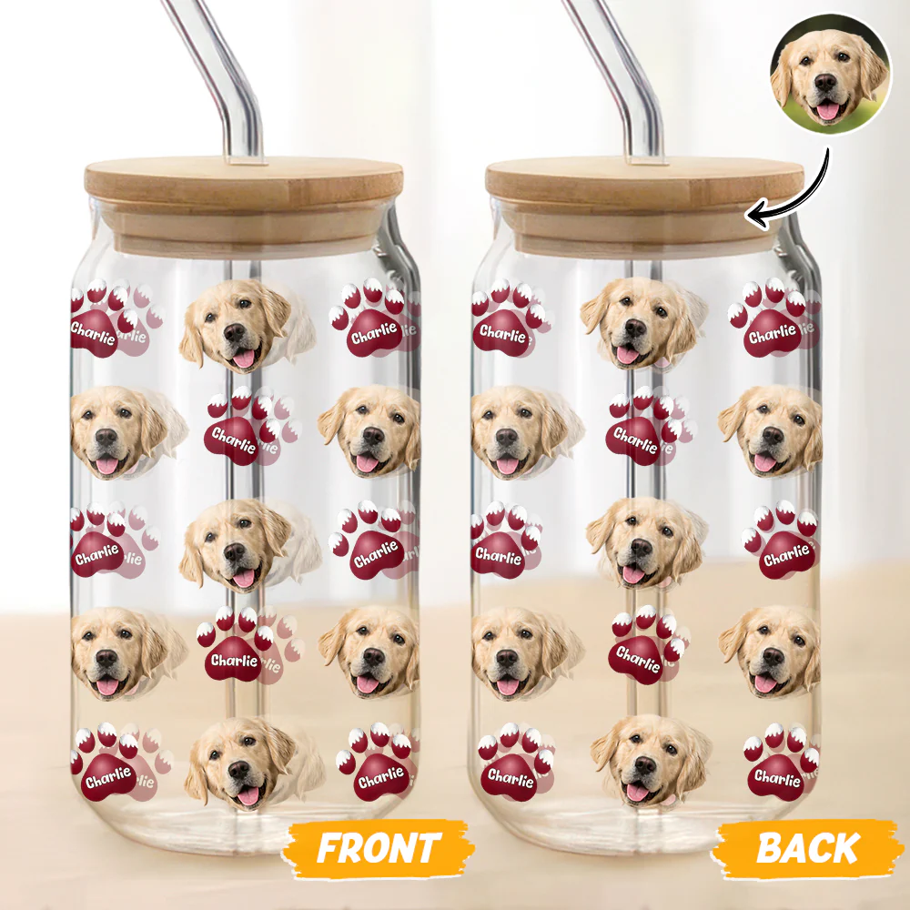 Custom Face Dog Cat With Paw Glass Can With Lid Gift For Dog Cat Lover HA75 898336 - Image 5