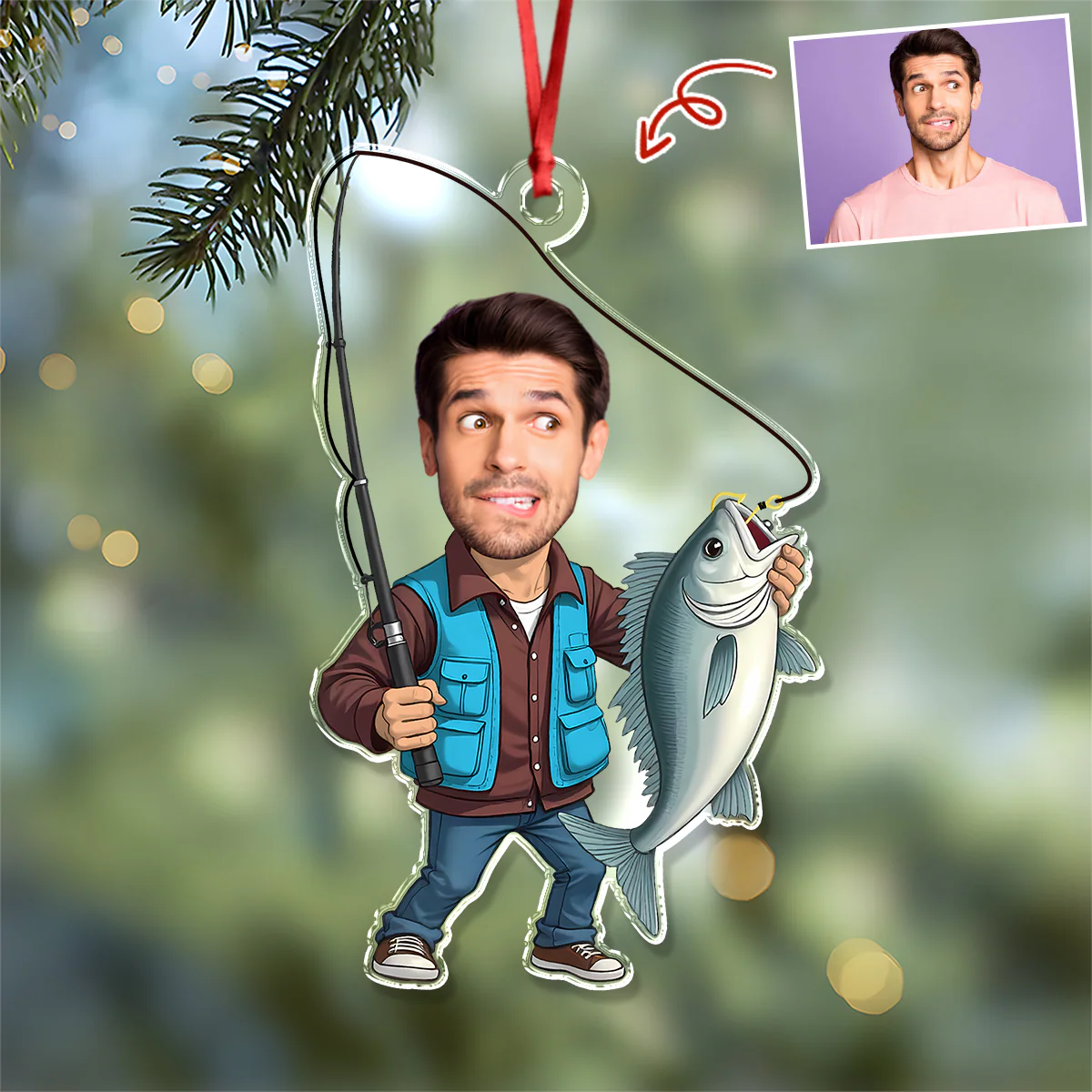 Custom Face Fisherman Fishing Acrylic Ornament Gift For Fishing Lovers HA75 897552