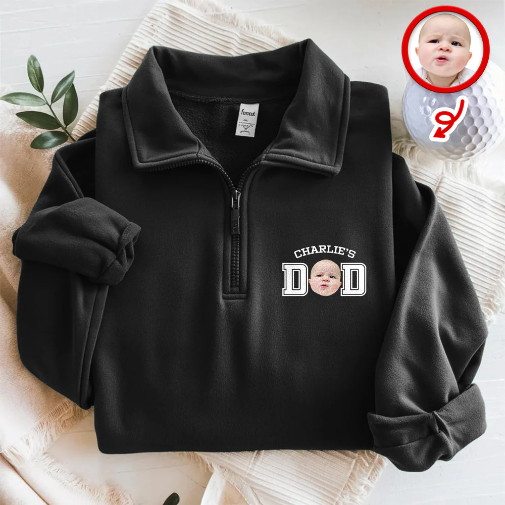 Custom Face Kid Dad Printed Quarter Zip Sweater Family Gift HA75 898606 - Image 2