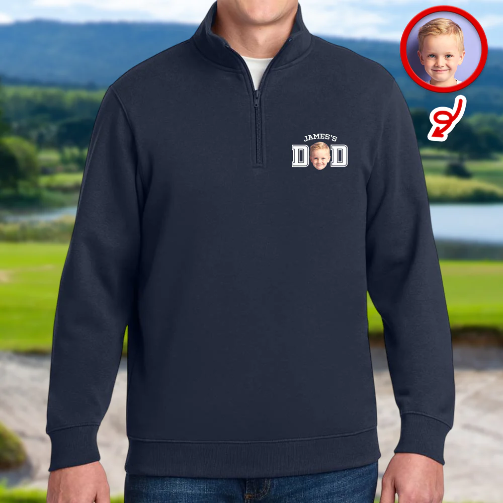 Custom Face Kid Dad Printed Quarter Zip Sweater Family Gift HA75 898606 - Image 4