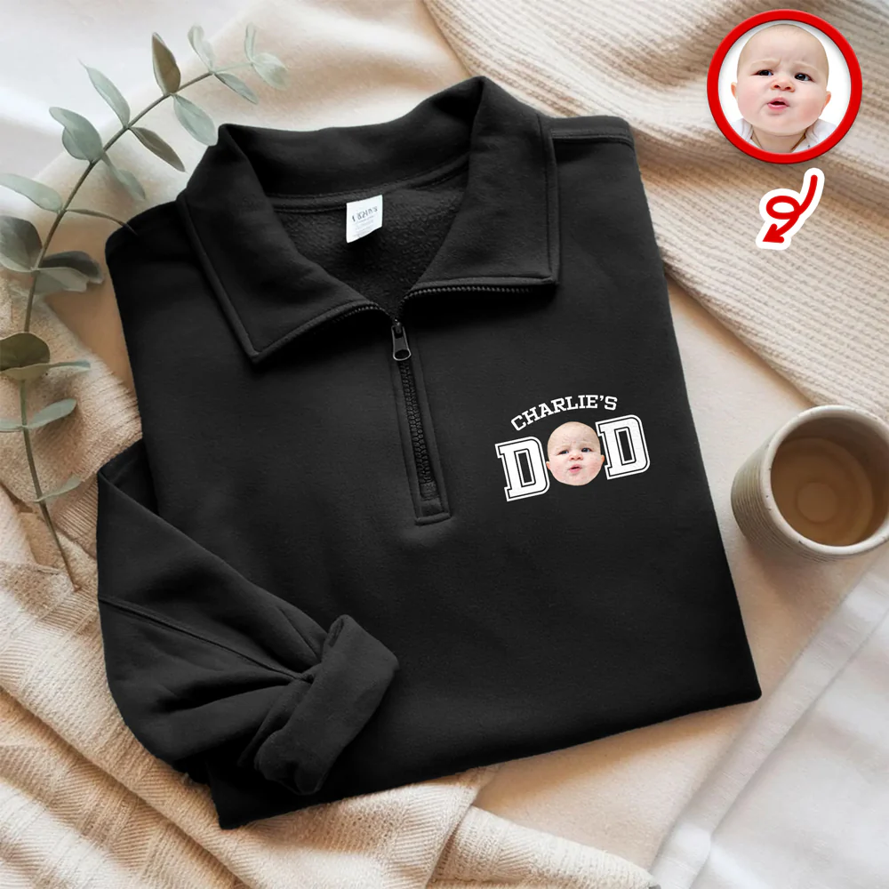 Custom Face Kid Dad Printed Quarter Zip Sweater Family Gift HA75 898606 - Image 5