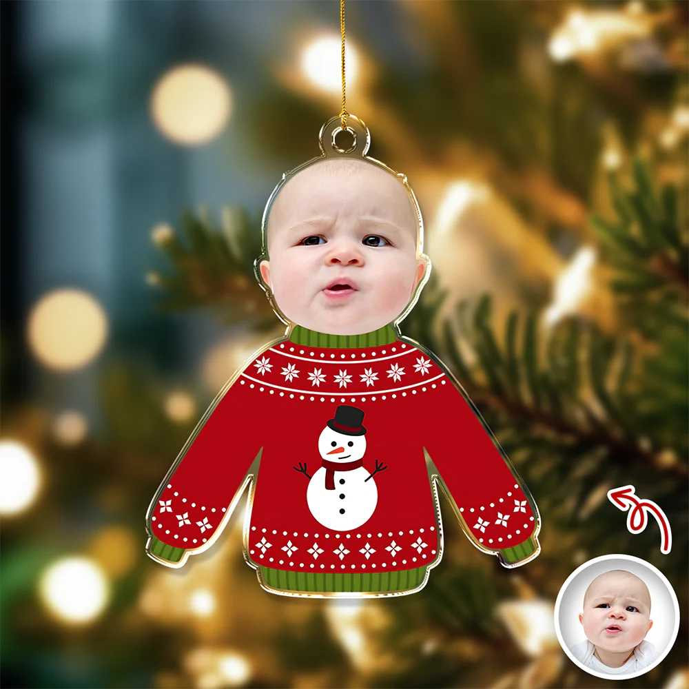 Custom Face Kid Funny Kid Ugly Sweater Acrylic Ornament For Christmas HA75 897844 - Image 2
