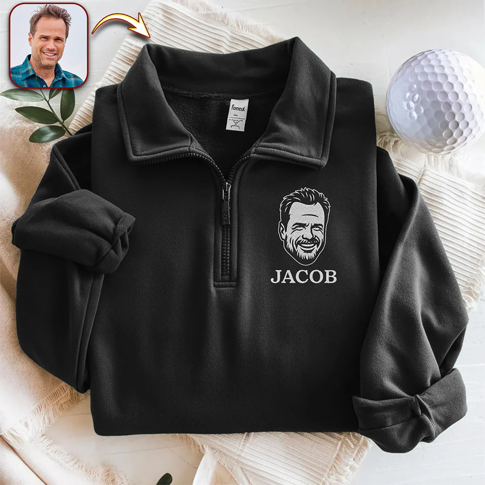 Custom Face Personalized Embroidered Golf Quarter Zip Sweater, Unique Golf Enthusiast Gift, Golfers and Coaches Gift HA75 898630 - Image 4