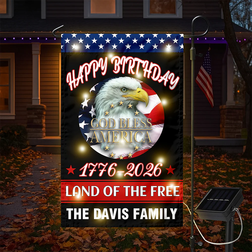 Custom Family Happy Birthday Land Of Free Led Garden Flag Independence Day Decor HA75 898338 - Image 2