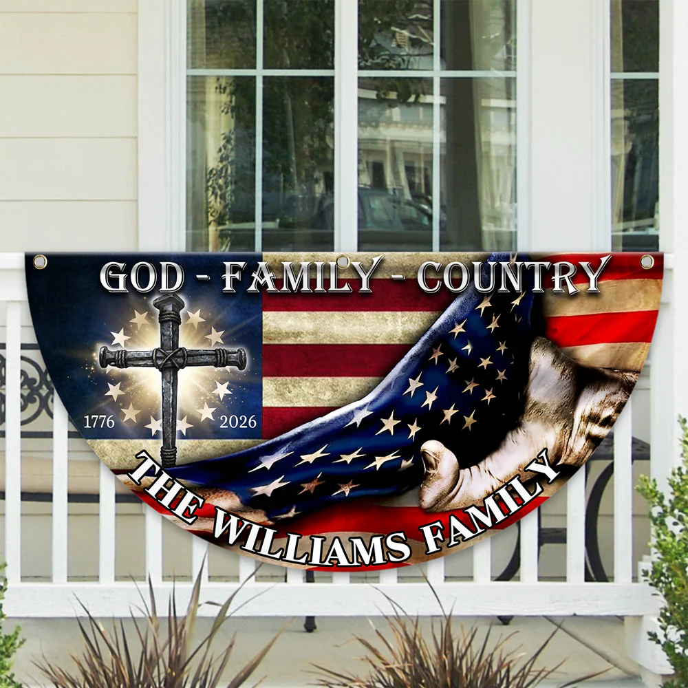 Custom Family Name 250 Years of Blessing 1776 - 2026 Non-Pleated Fan Flag HA75 920376 - Image 3