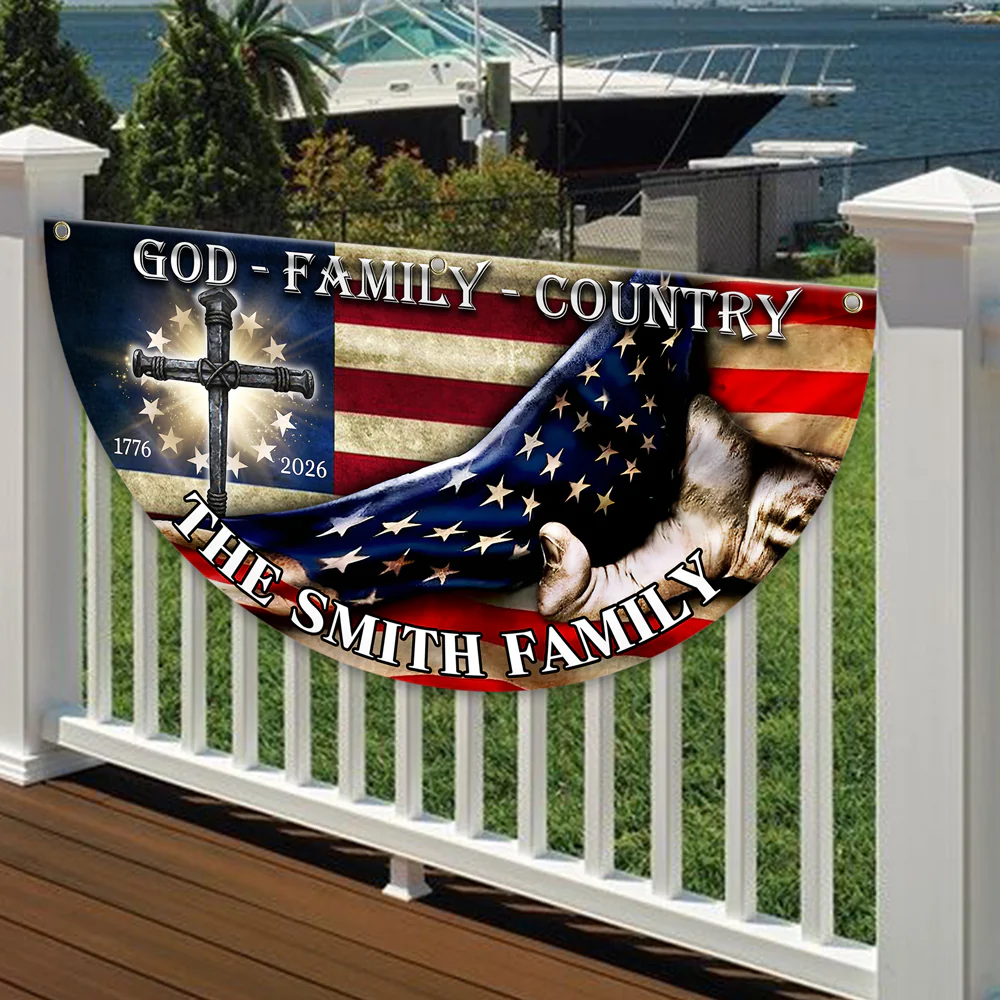 Custom Family Name 250 Years of Blessing 1776 - 2026 Non-Pleated Fan Flag HA75 920376 - Image 7