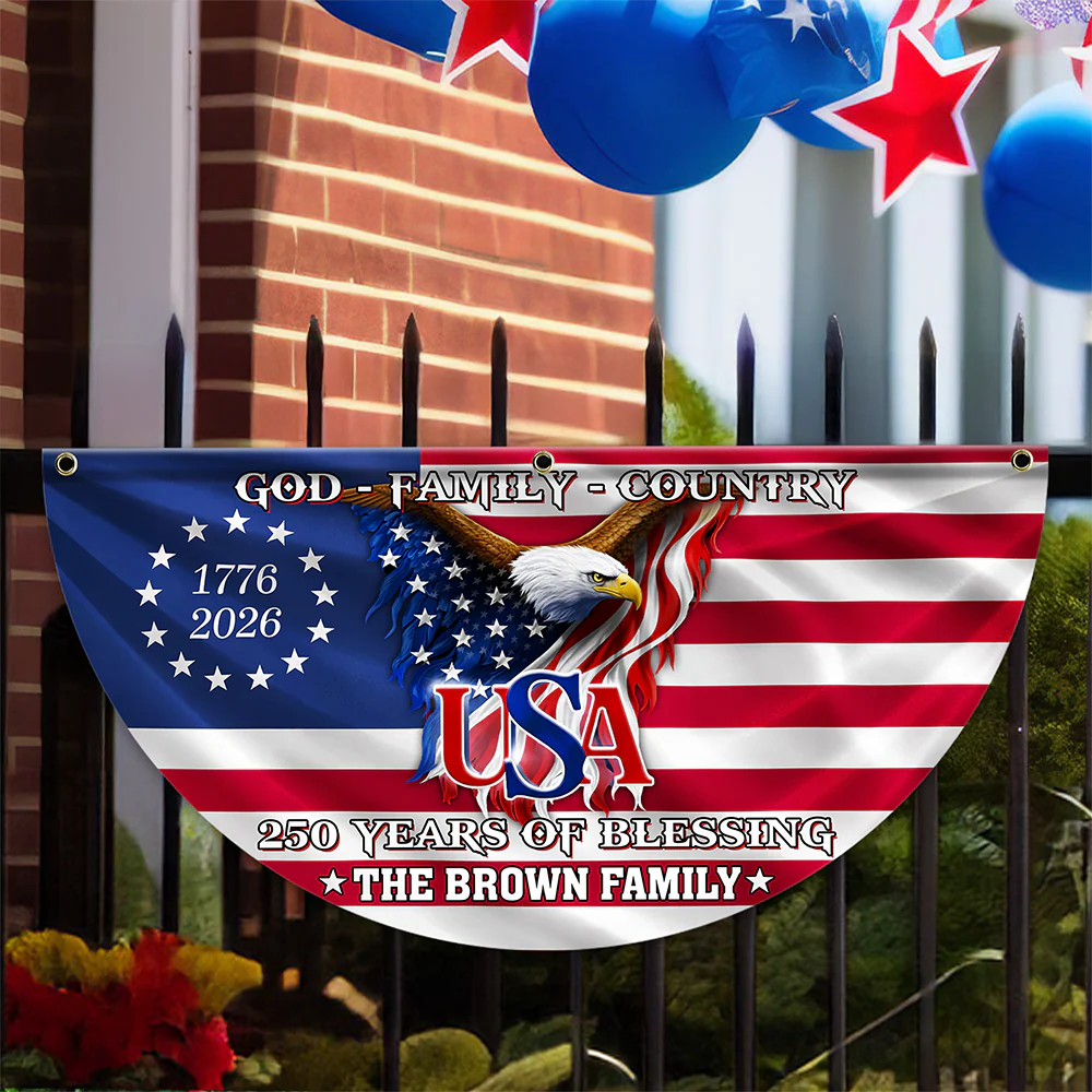 Custom Family Name 250 Years of Blessing 1776 2026 USA Patriotic Non-Pleated Fan Flag HA75 920750 - Image 2