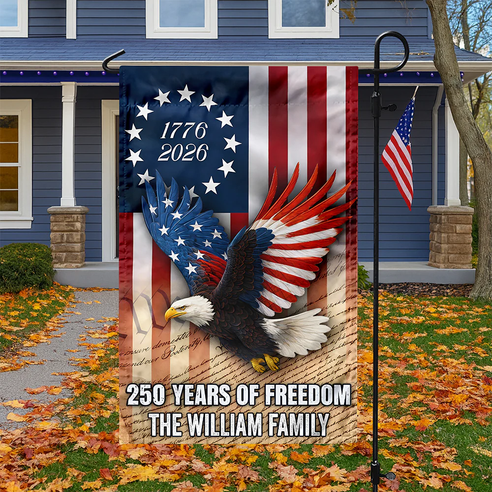 Custom Family Name 250 Years of Freedom 1776-2026 Patriotic Eagle Garden Flag HA75 920372 - Image 2