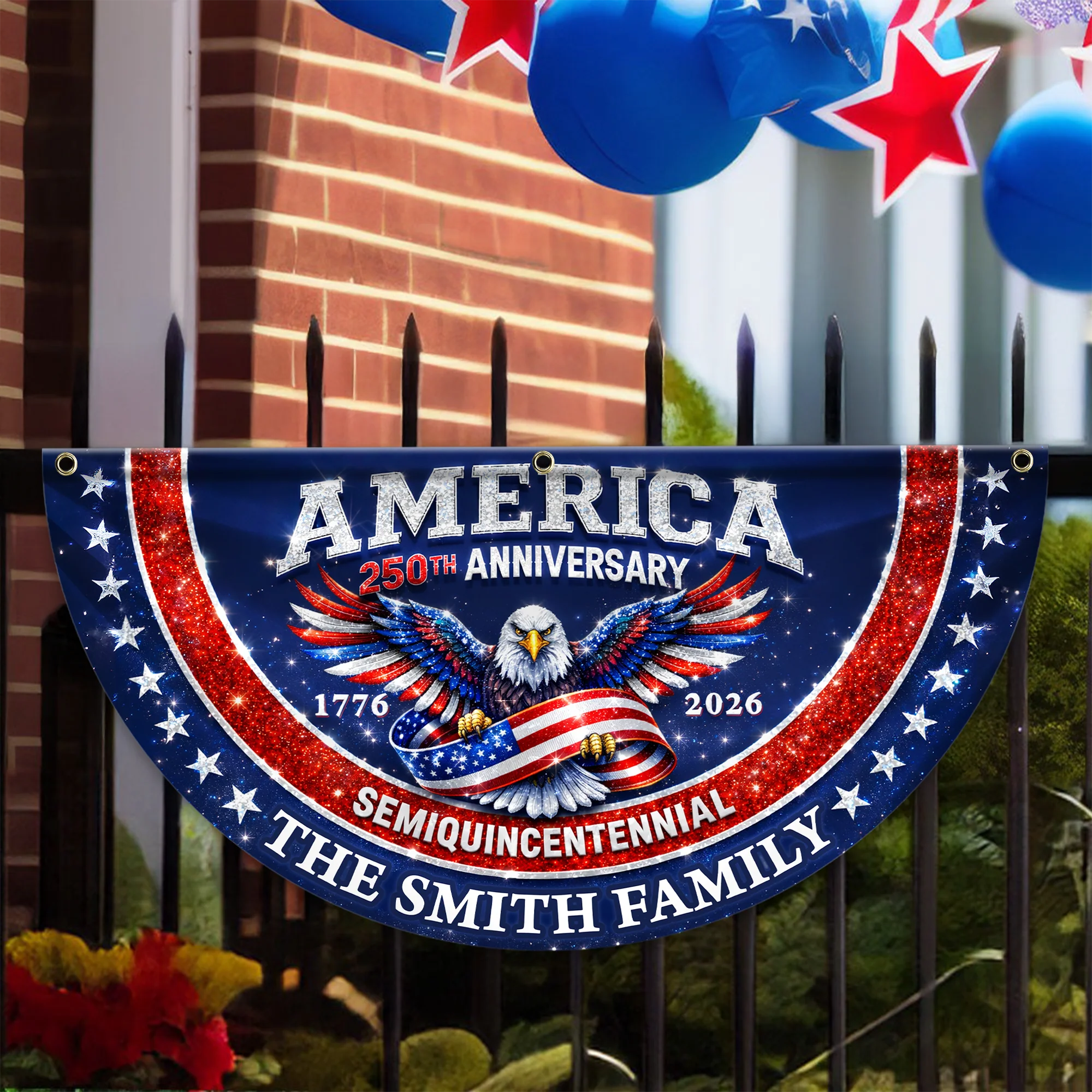 Custom Family Name America 250th Anniversary 1776-2026 Patriotic Eagle Non-Pleated Fan Flag HA75 920842 - Image 2