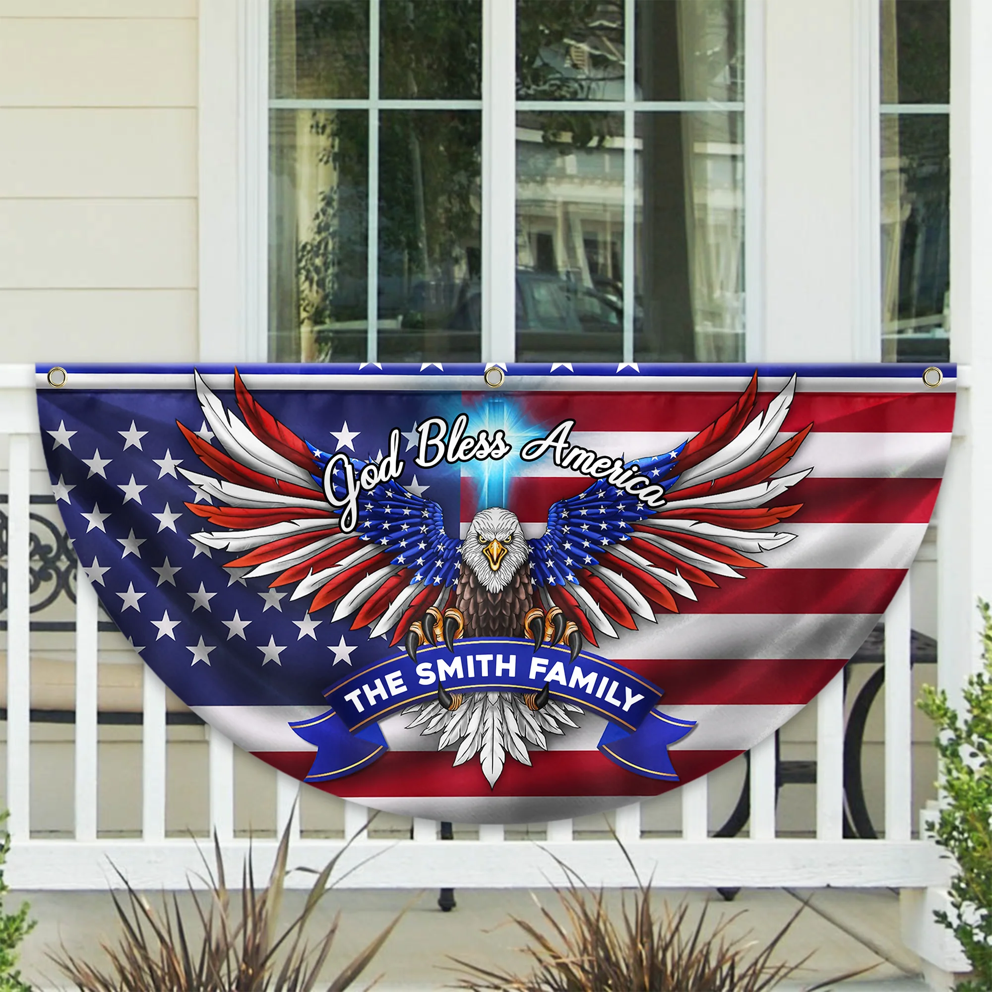 Custom Family Name Faith, Family & Freedom America Non-Pleated Fan Flag HA75 898786