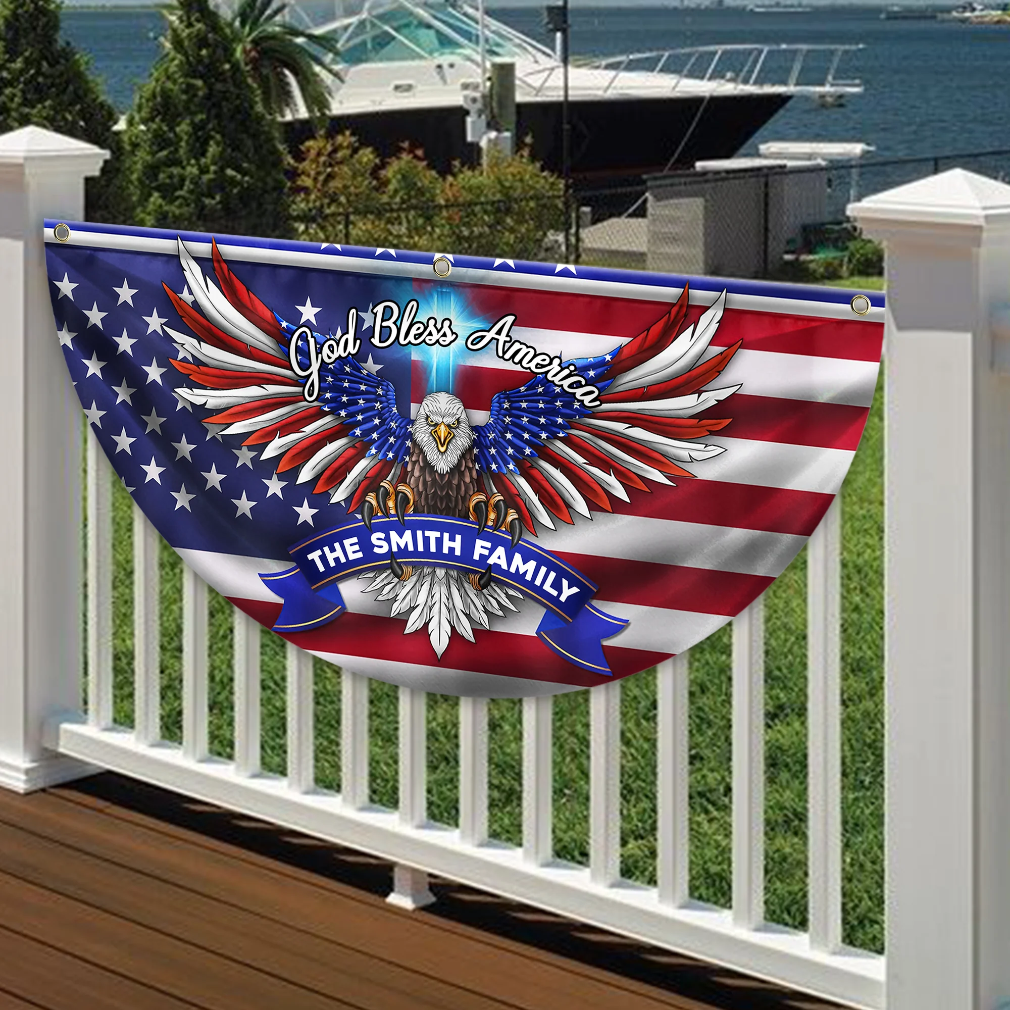 Custom Family Name Faith, Family & Freedom America Non-Pleated Fan Flag HA75 898786 - Image 3