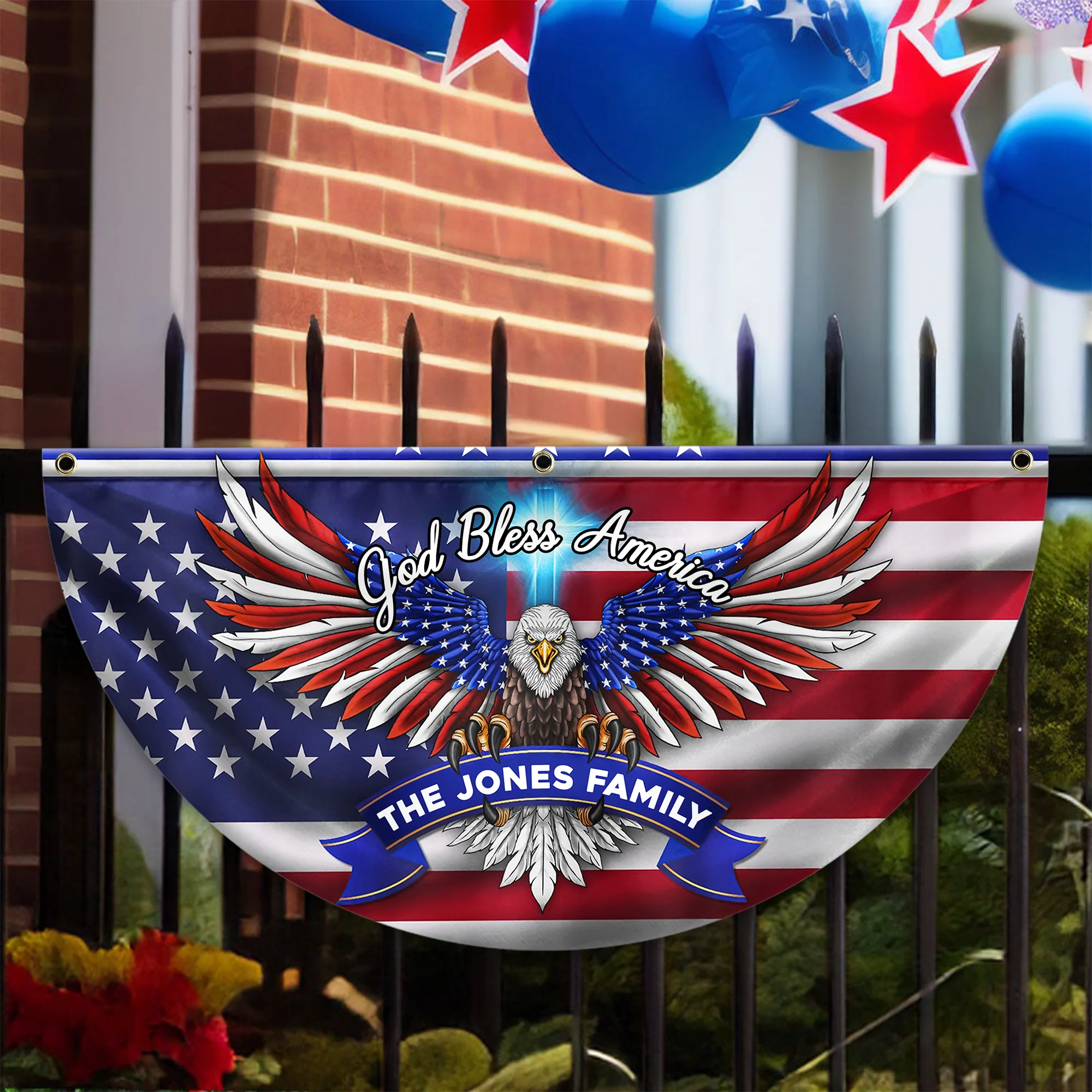 Custom Family Name Faith, Family & Freedom America Non-Pleated Fan Flag HA75 898786 - Image 4