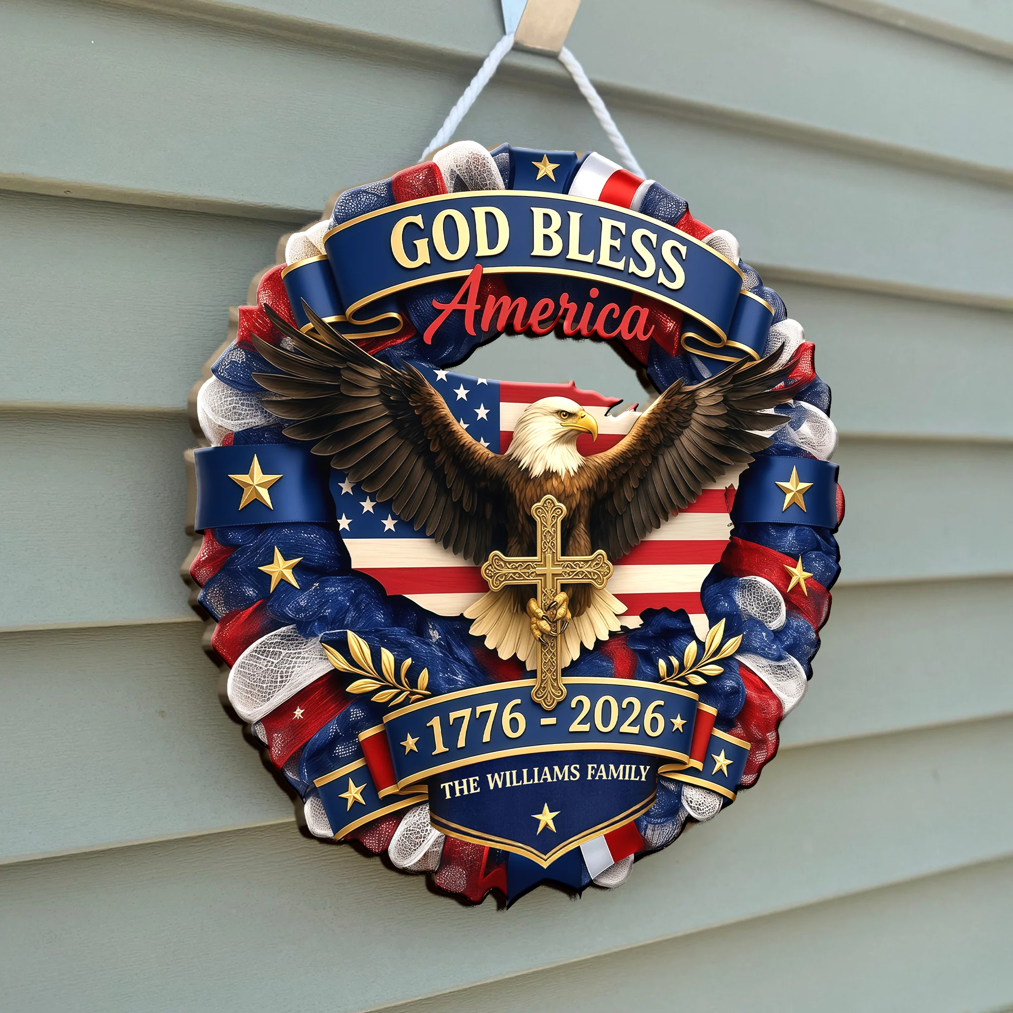 Custom Family Name Patriotic 250th Anniversary God Bless America Eagle 1776–2026 Door Sign HA75 920758 - Image 4