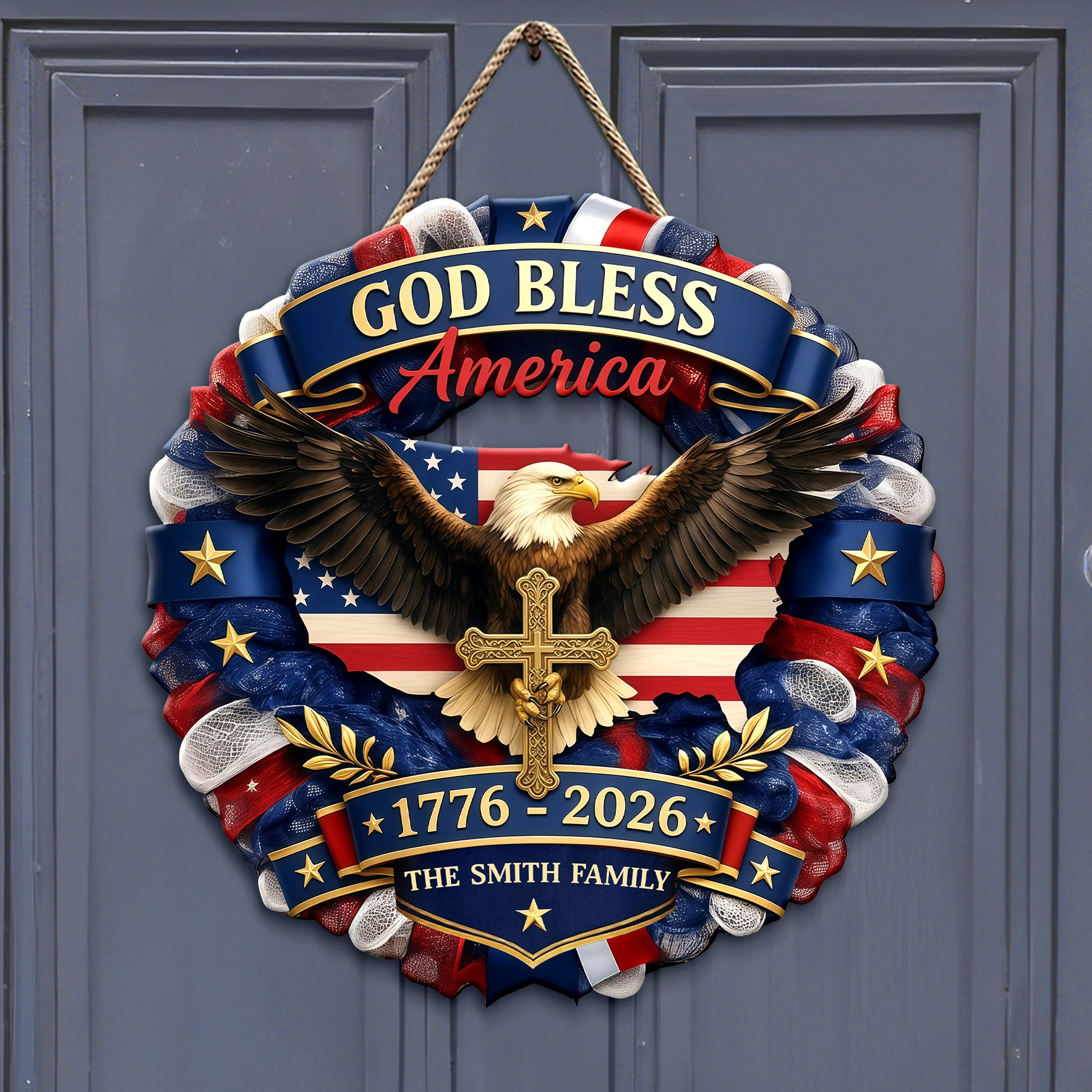 Custom Family Name Patriotic 250th Anniversary God Bless America Eagle 1776–2026 Door Sign HA75 920758 - Image 5