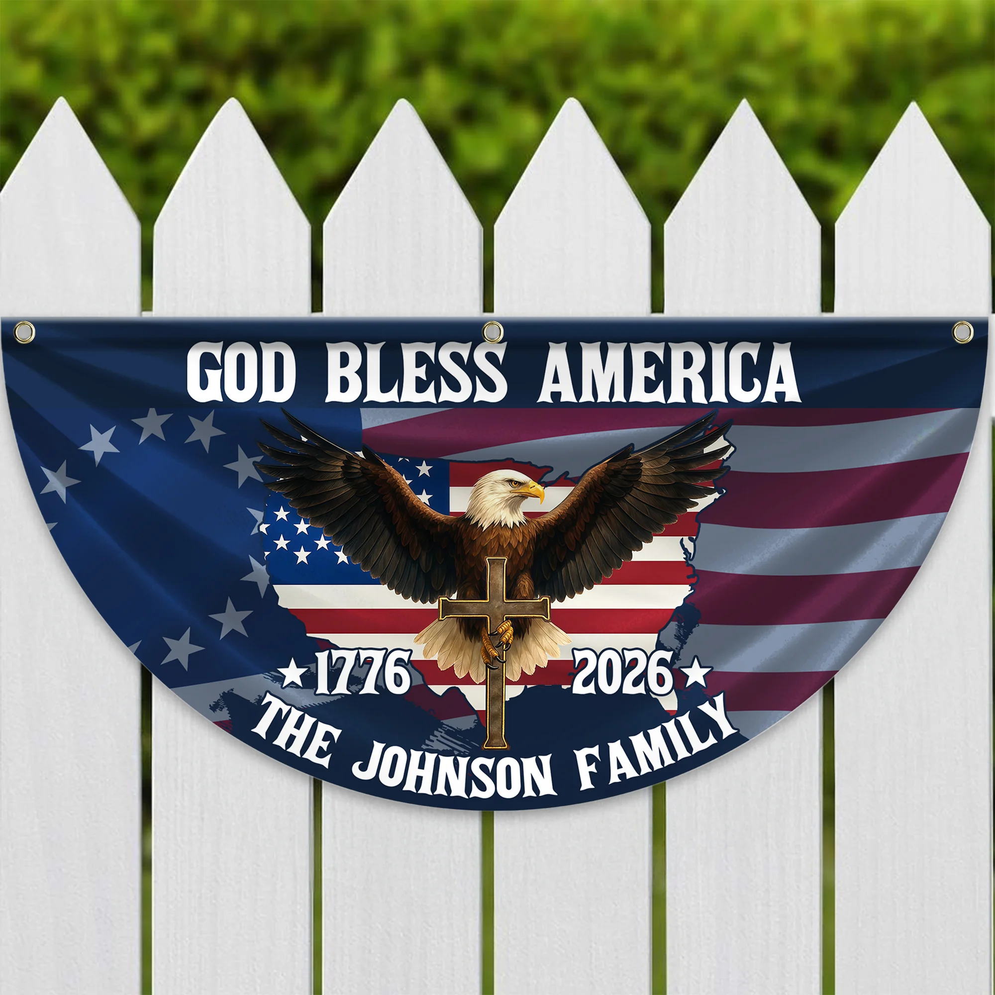 Custom Family Name Patriotic 250th Anniversary God Bless America Eagle 1776–2026 Non-Pleated Fan Flag HA75 920118 - Image 3
