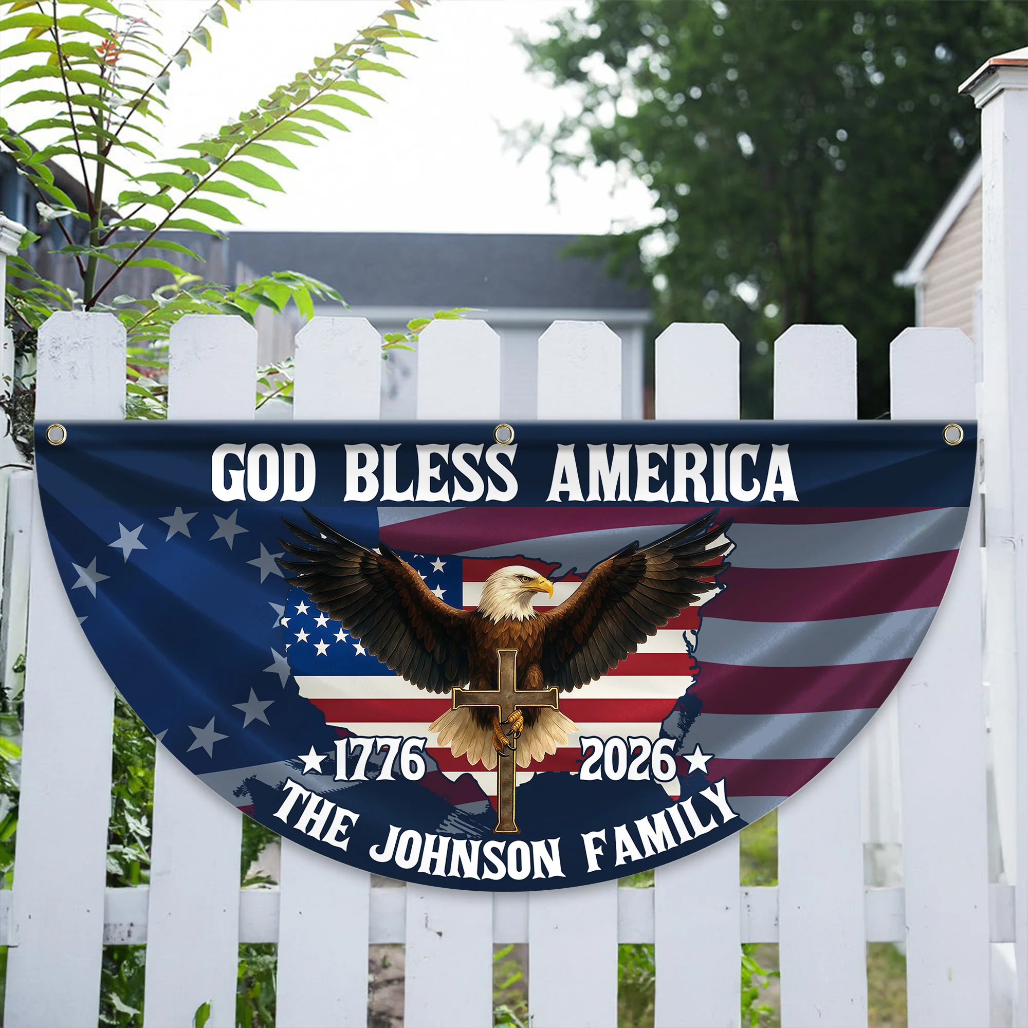 Custom Family Name Patriotic 250th Anniversary God Bless America Eagle 1776–2026 Non-Pleated Fan Flag HA75 920118 - Image 5