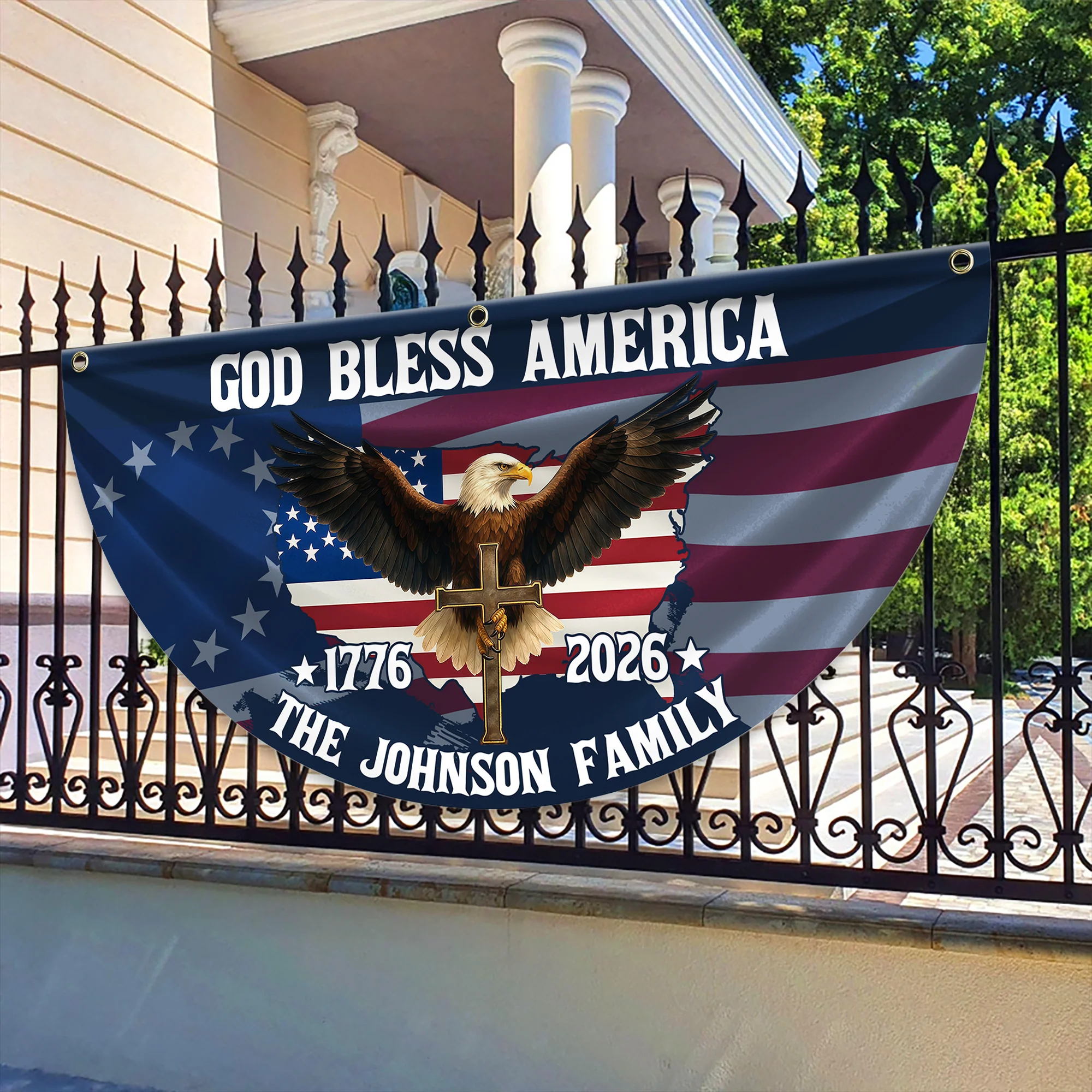 Custom Family Name Patriotic 250th Anniversary God Bless America Eagle 1776–2026 Non-Pleated Fan Flag HA75 920118 - Image 6