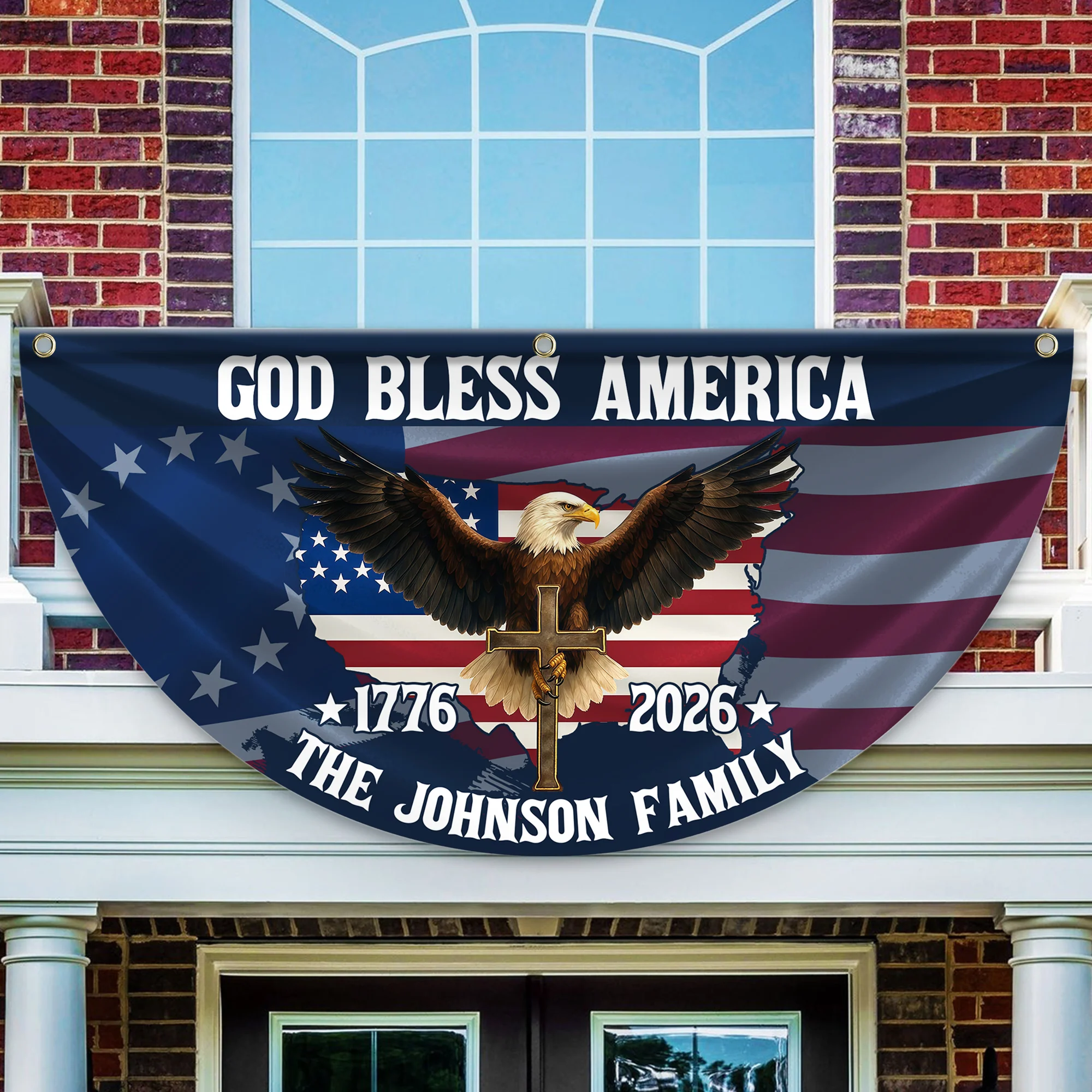 Custom Family Name Patriotic 250th Anniversary God Bless America Eagle 1776–2026 Non-Pleated Fan Flag HA75 920118 - Image 7