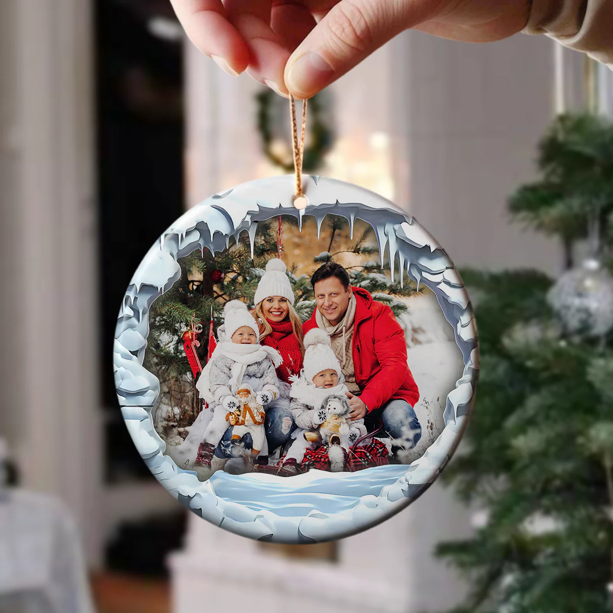 Custom Family Photo Christmas Ceramic Ornament HA75 897548 - Image 3