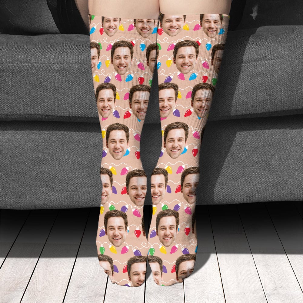 Custom Family Photo With Colorful Christmas Lights Socks HA75 891402 - Image 3
