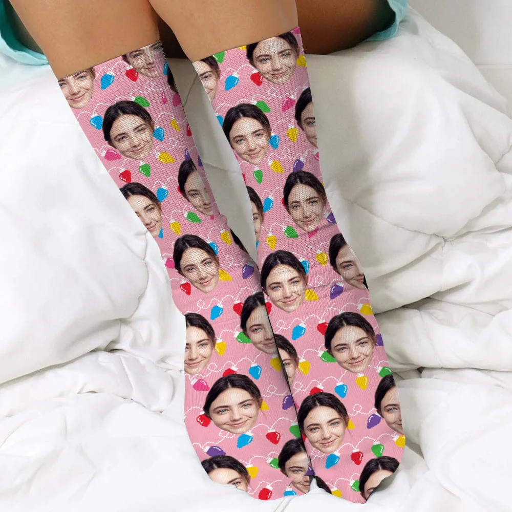 Custom Family Photo With Colorful Christmas Lights Socks HA75 891402 - Image 4