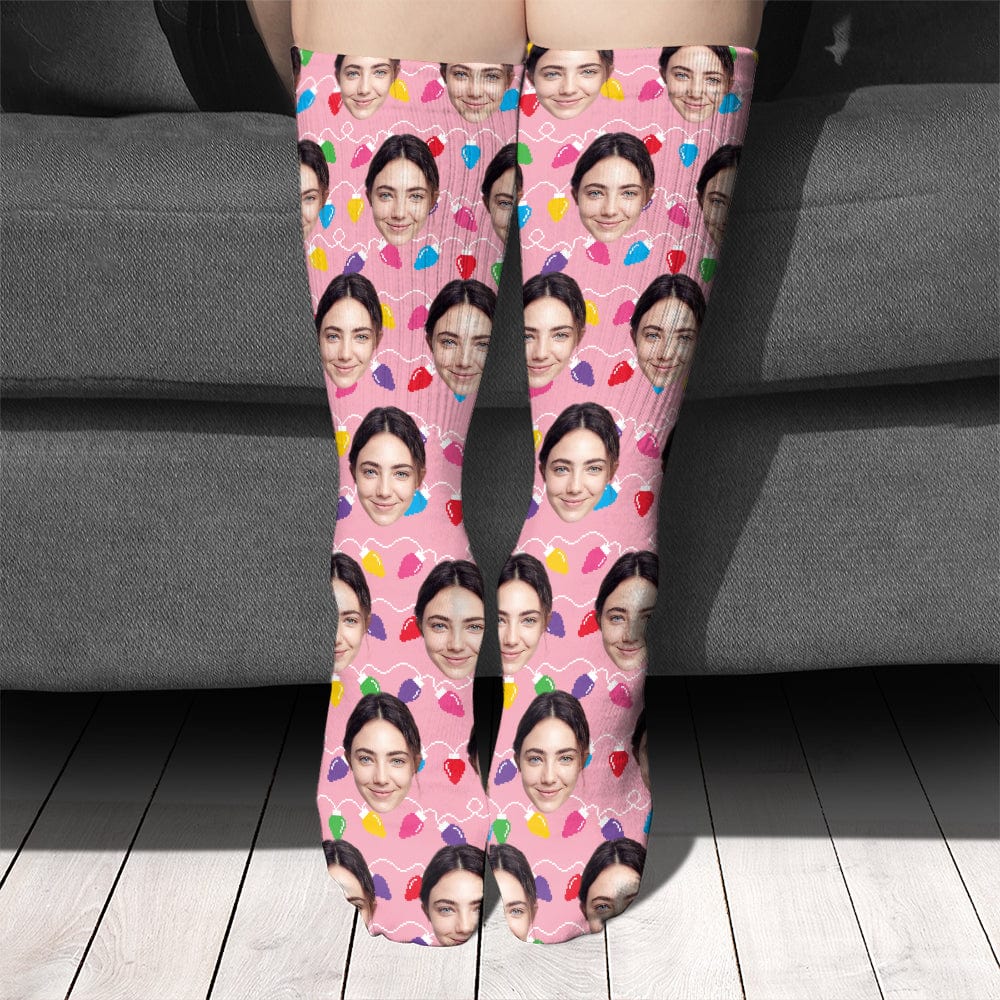 Custom Family Photo With Colorful Christmas Lights Socks HA75 891402 - Image 6