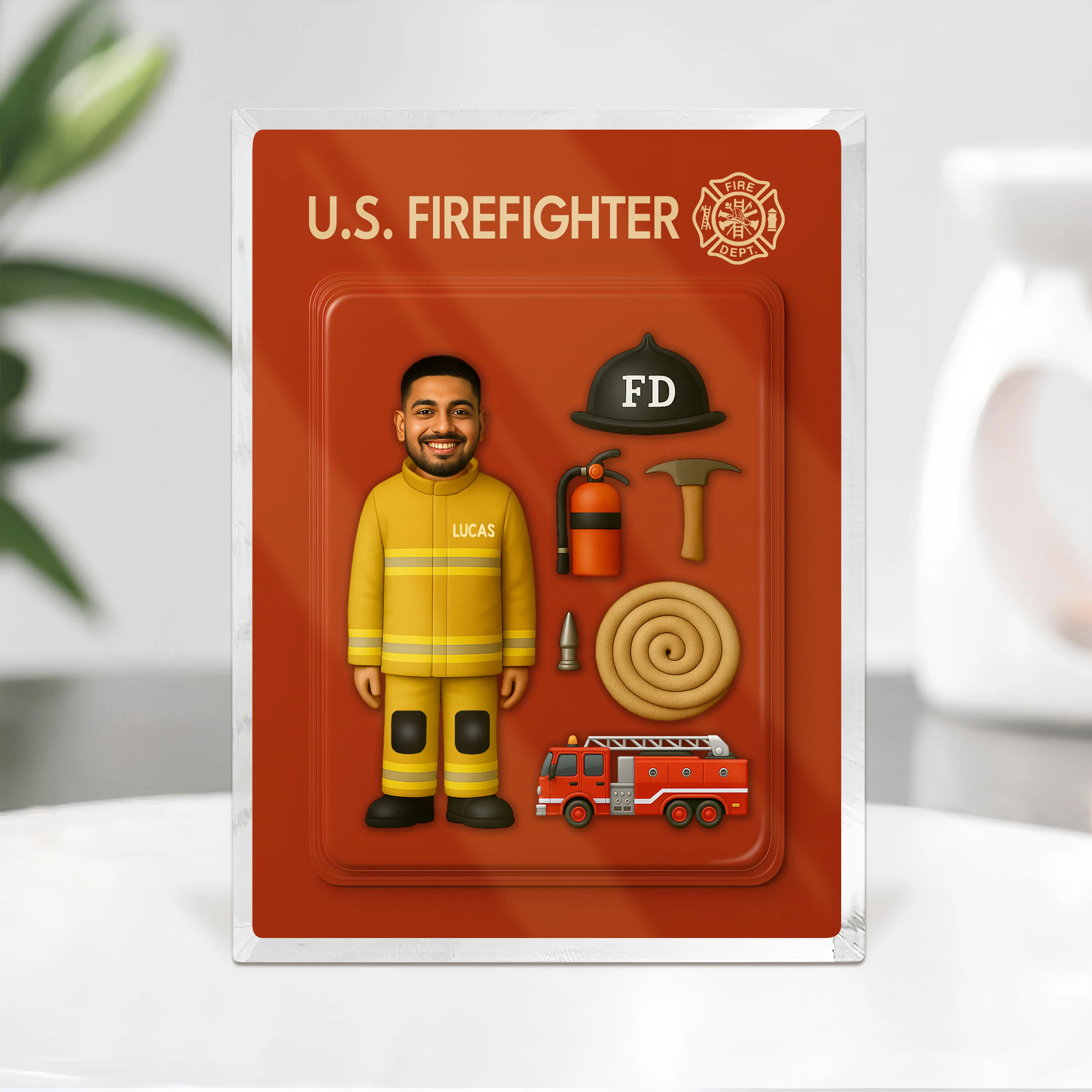 Custom Firefighter Figure Acrylic Block Plaque, Unique Keepsake, Father's Day Gift HA75 892336 - Image 2